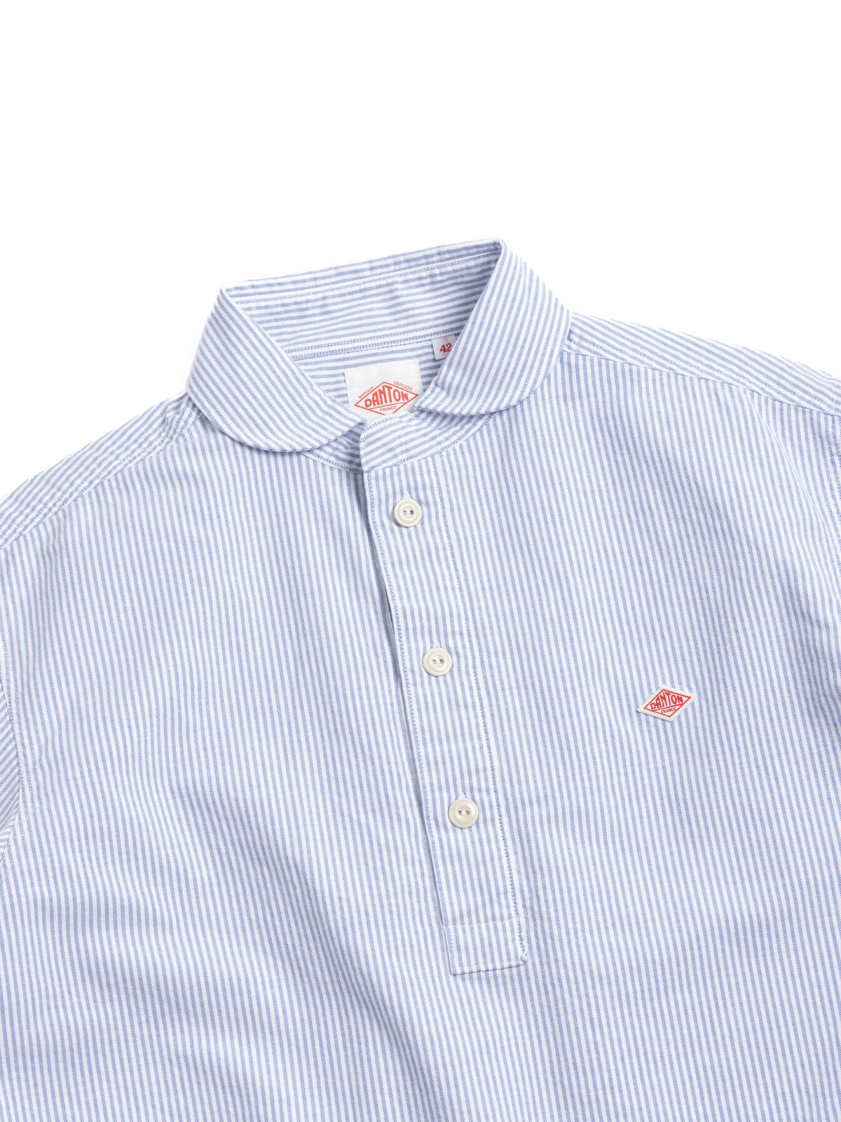 ROUND COLLAR P.O SHIRT S/S OXFORD SAX X WHITE STRIPE - Image 1