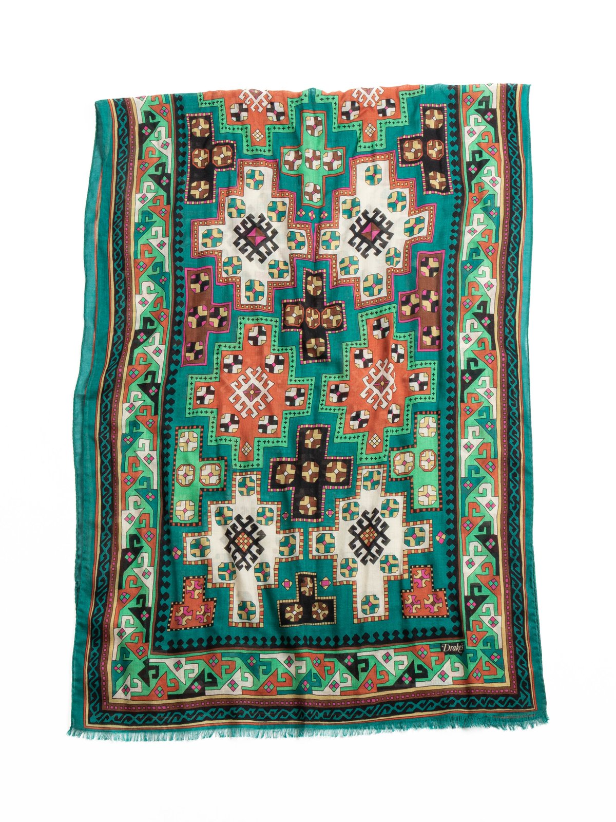 KELIM PRINTED SCARF TEAL - Image 3