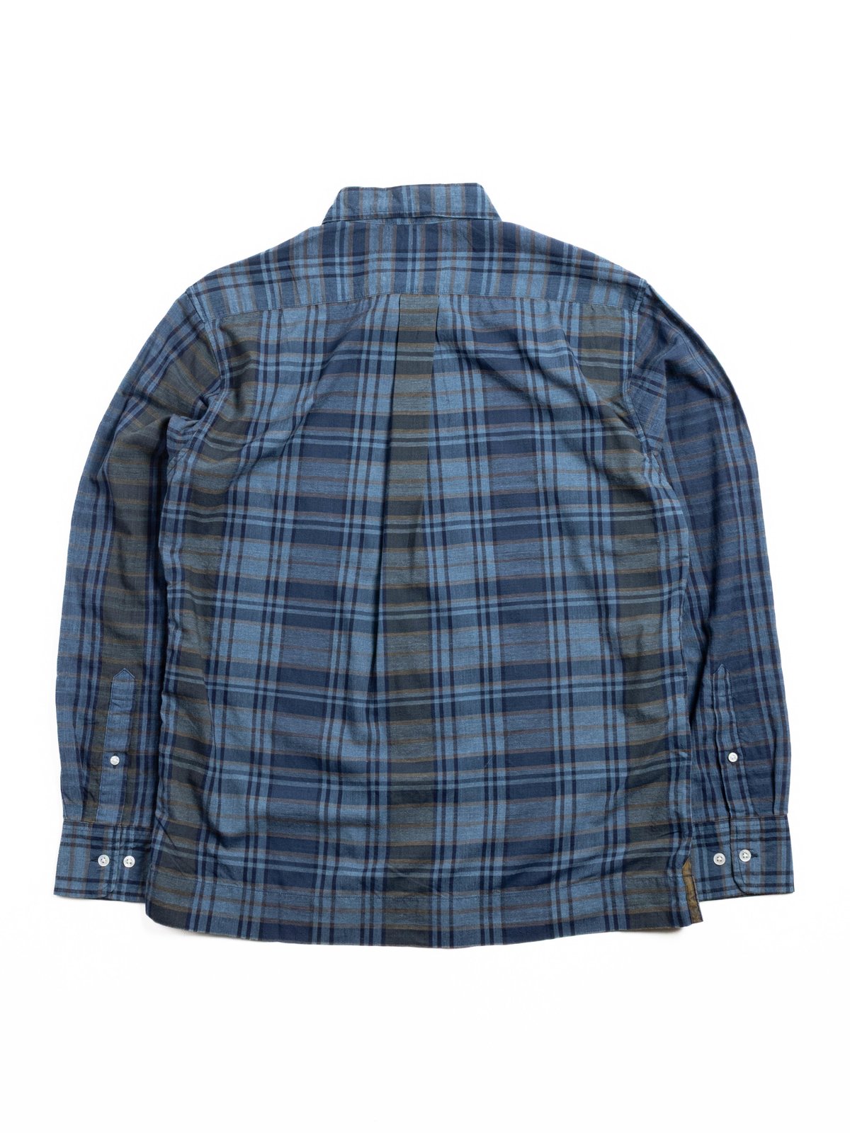 (OM45645.09) STANDARD WEAVE MADRAS CHECK PIGMENT DYE B.D. SHIRT INDIGO - Image 6