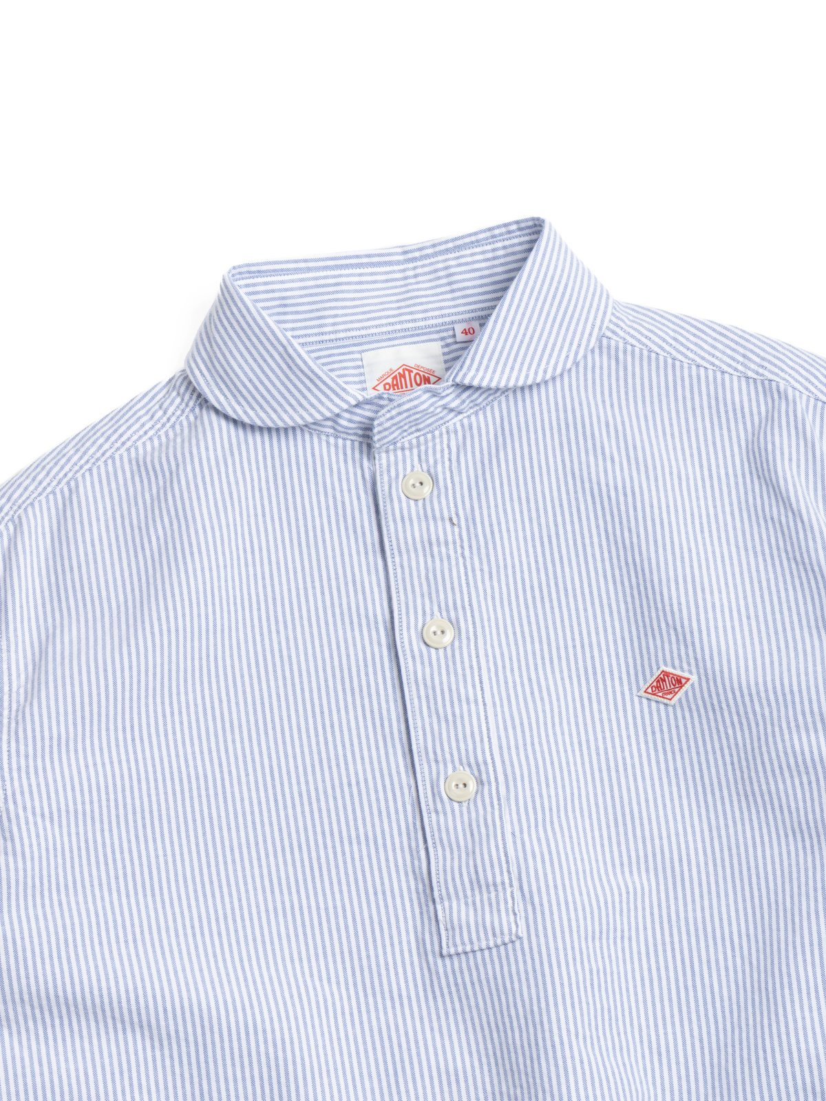 ROUND COLLAR P.O SHIRT L/S NAVY X WHITE STRIPE - Image 2