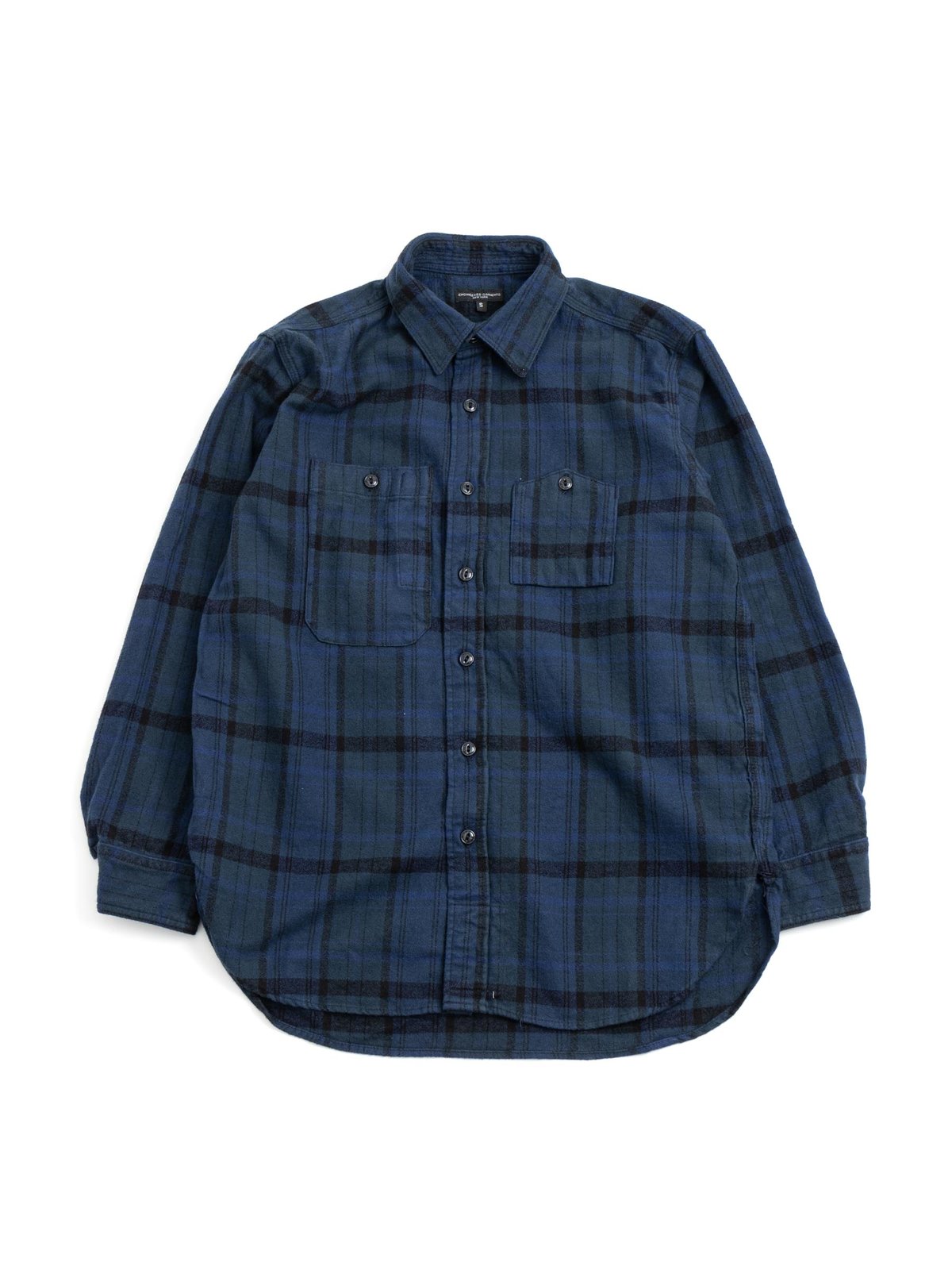 WORK SHIRT NAVY BLACK PLAID COTTON FLANNEL - Image 1