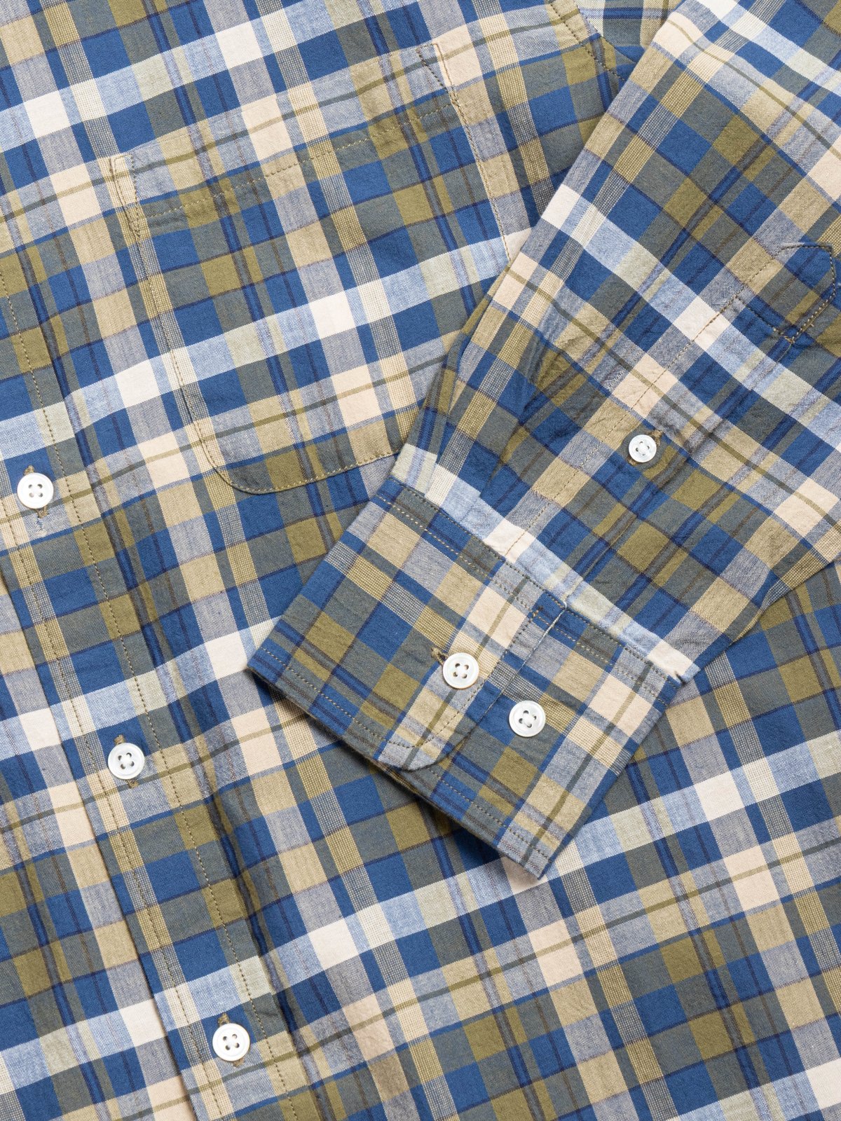(OM45645.01) STANDARD WEAVE MADRAS CHECK B.D. SHIRT NAVY TAN - Image 3