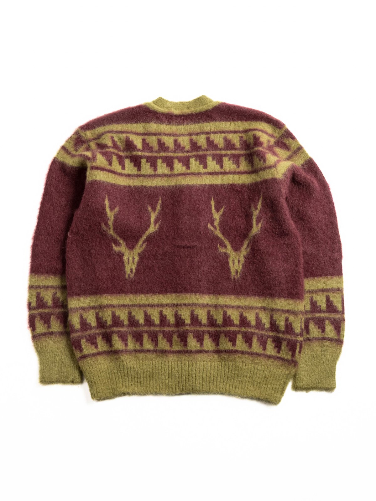 SOUTH2 WEST8 MOHAIR V NECK CARDIGAN NORDIC SKULL WINE - Image 4