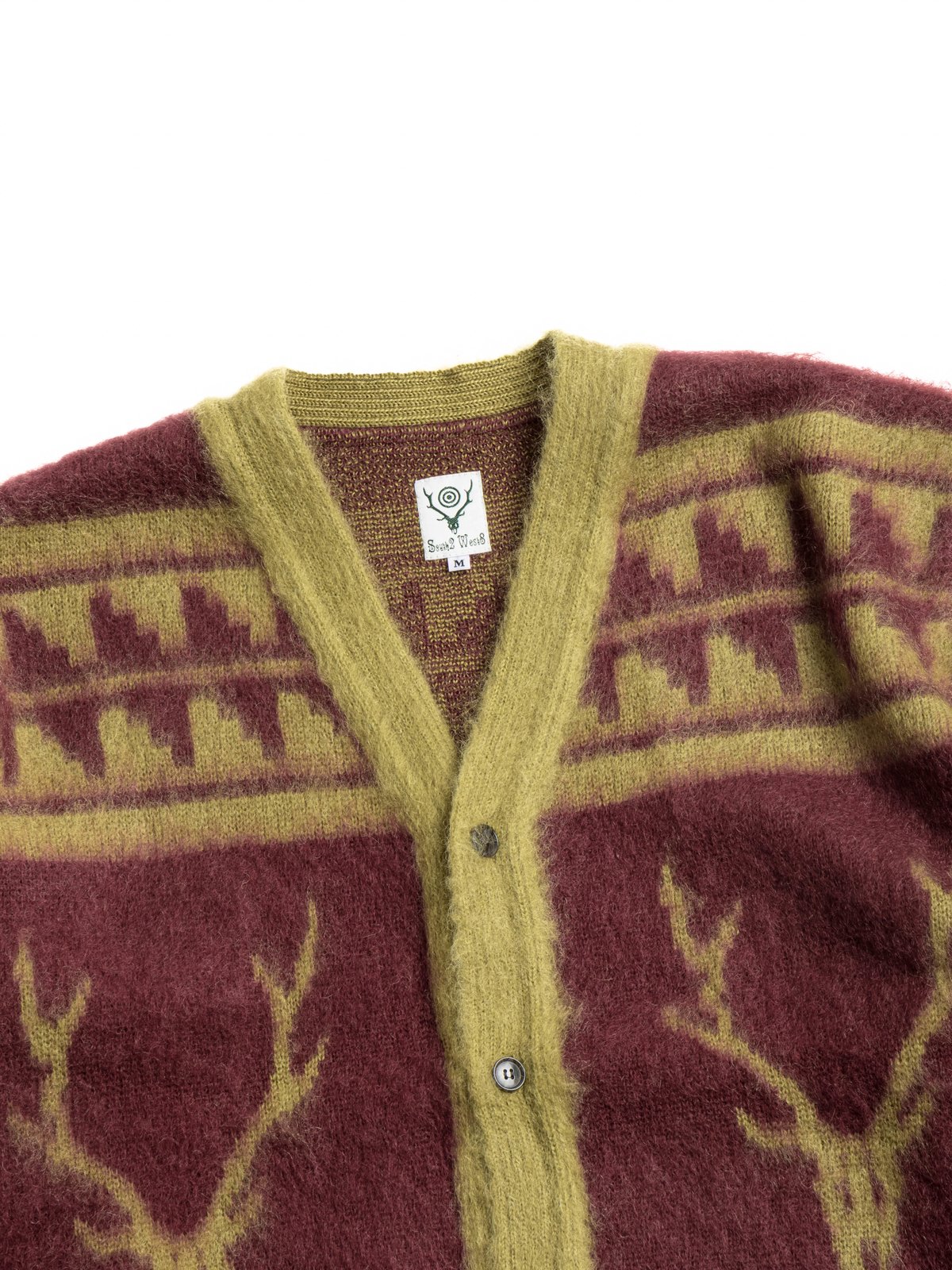 SOUTH2 WEST8 MOHAIR V NECK CARDIGAN NORDIC SKULL WINE - Image 2
