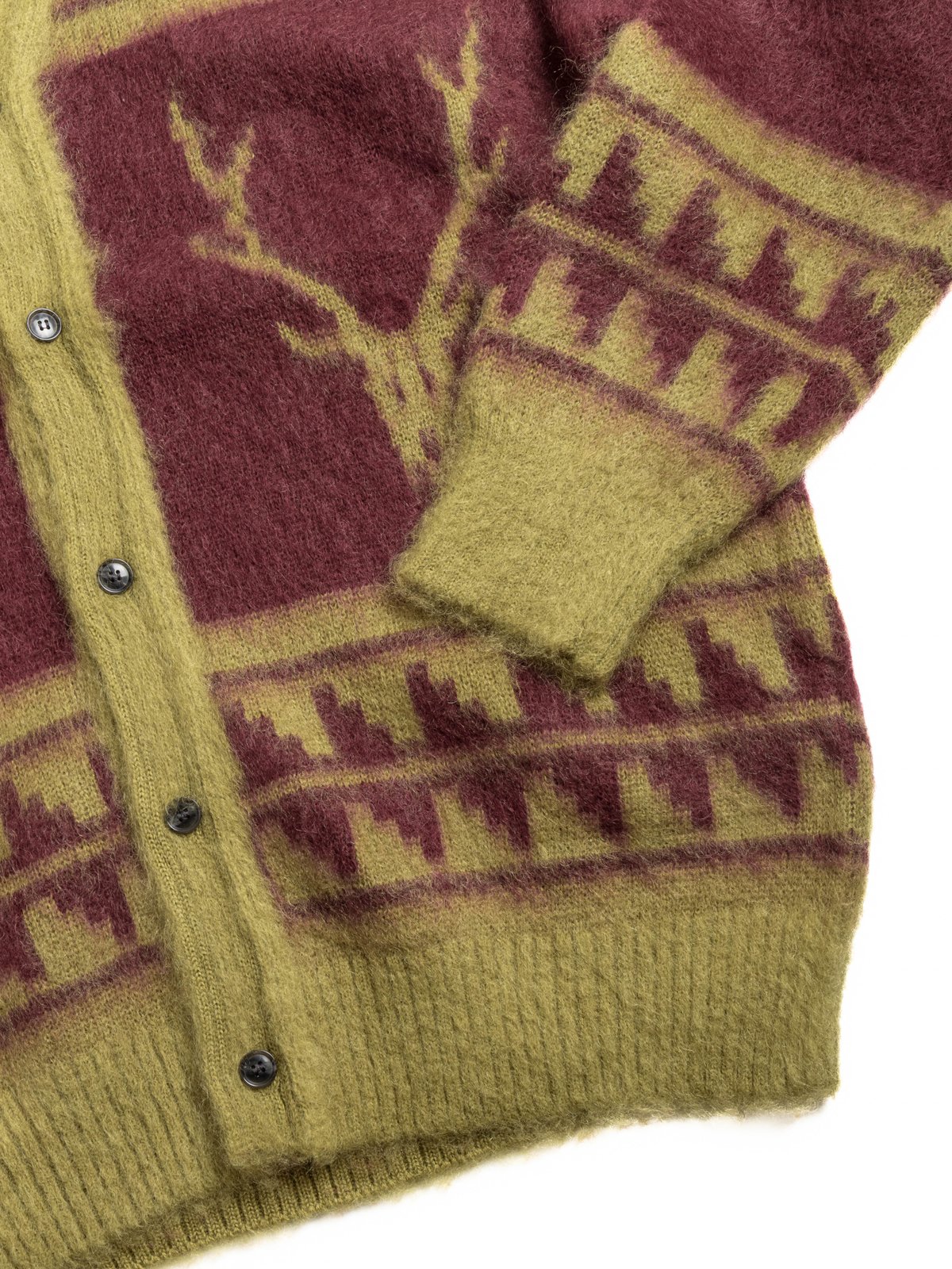 SOUTH2 WEST8 MOHAIR V NECK CARDIGAN NORDIC SKULL WINE - Image 3