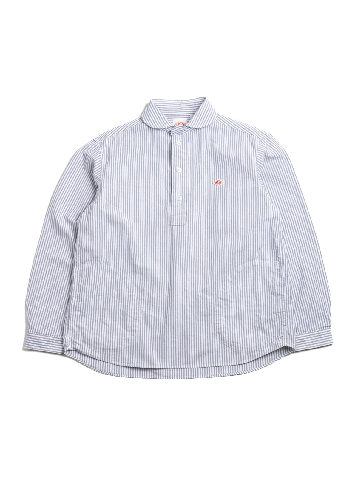 ROUND COLLAR P.O SHIRT L/S OXFORD SAX X WHITE STRIPE - Image 1