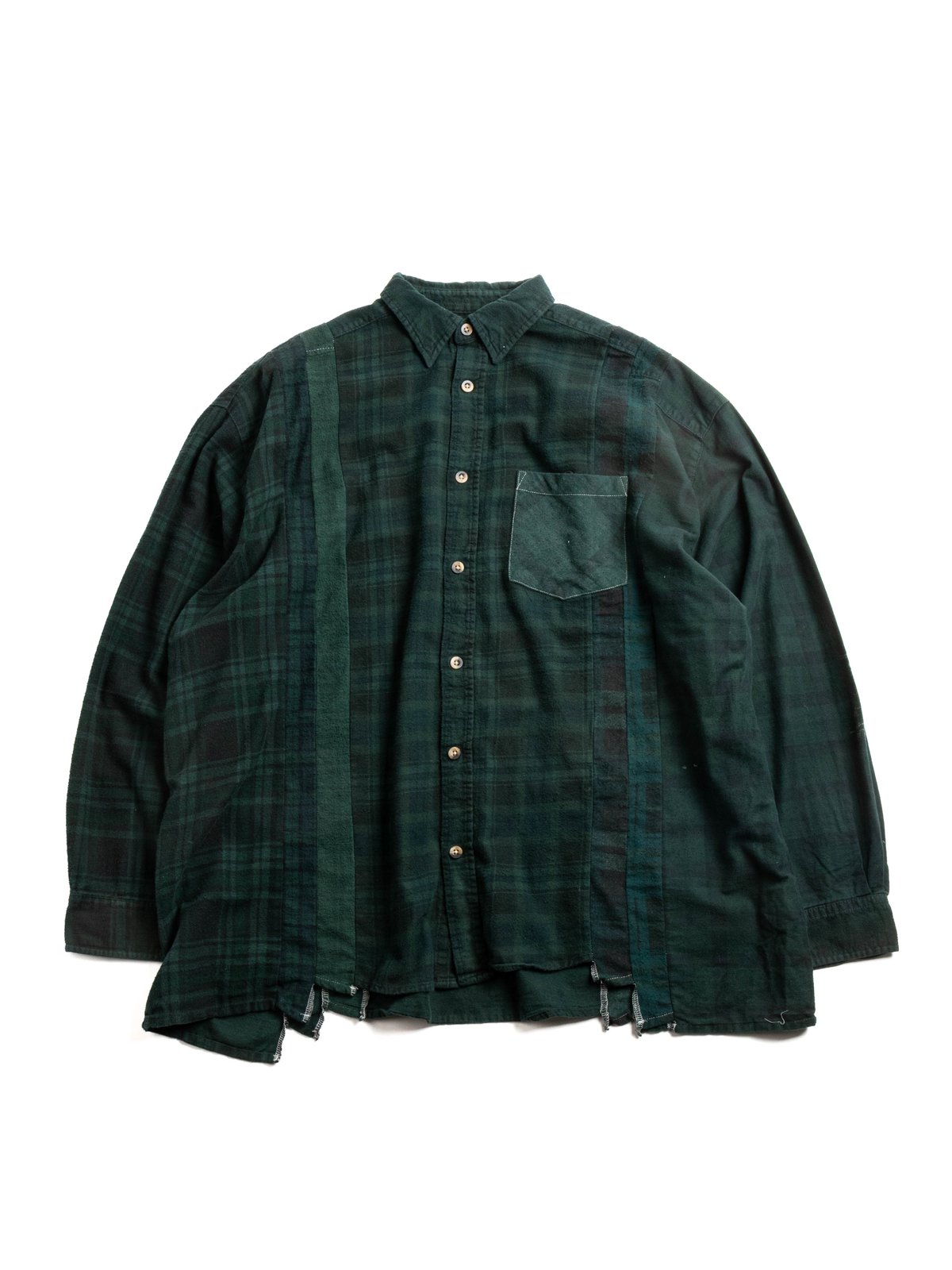 REBUILD BY NEEDLES FLANNEL 7 CUTS SHIRT WIDE OVER DYE DK. GREEN - Image 1