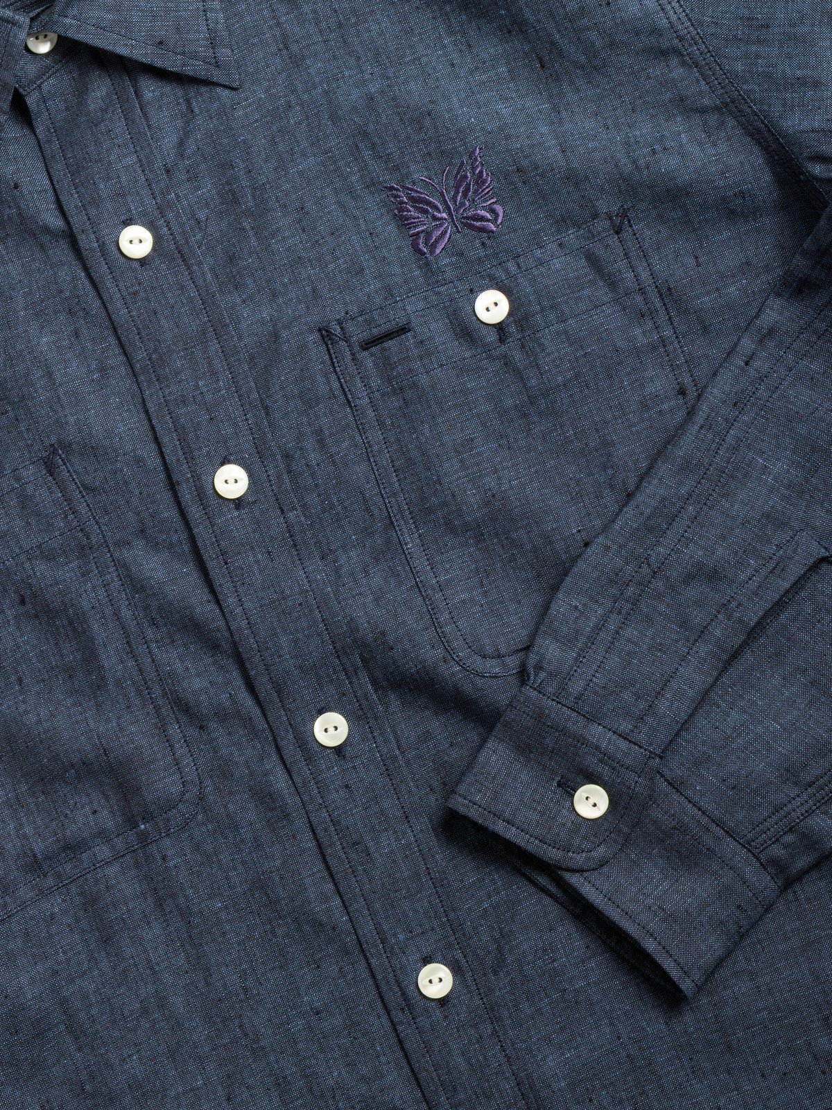 NEEDLES WORK SHIRT LINEN CHAMBRAY BLUE - Image 4