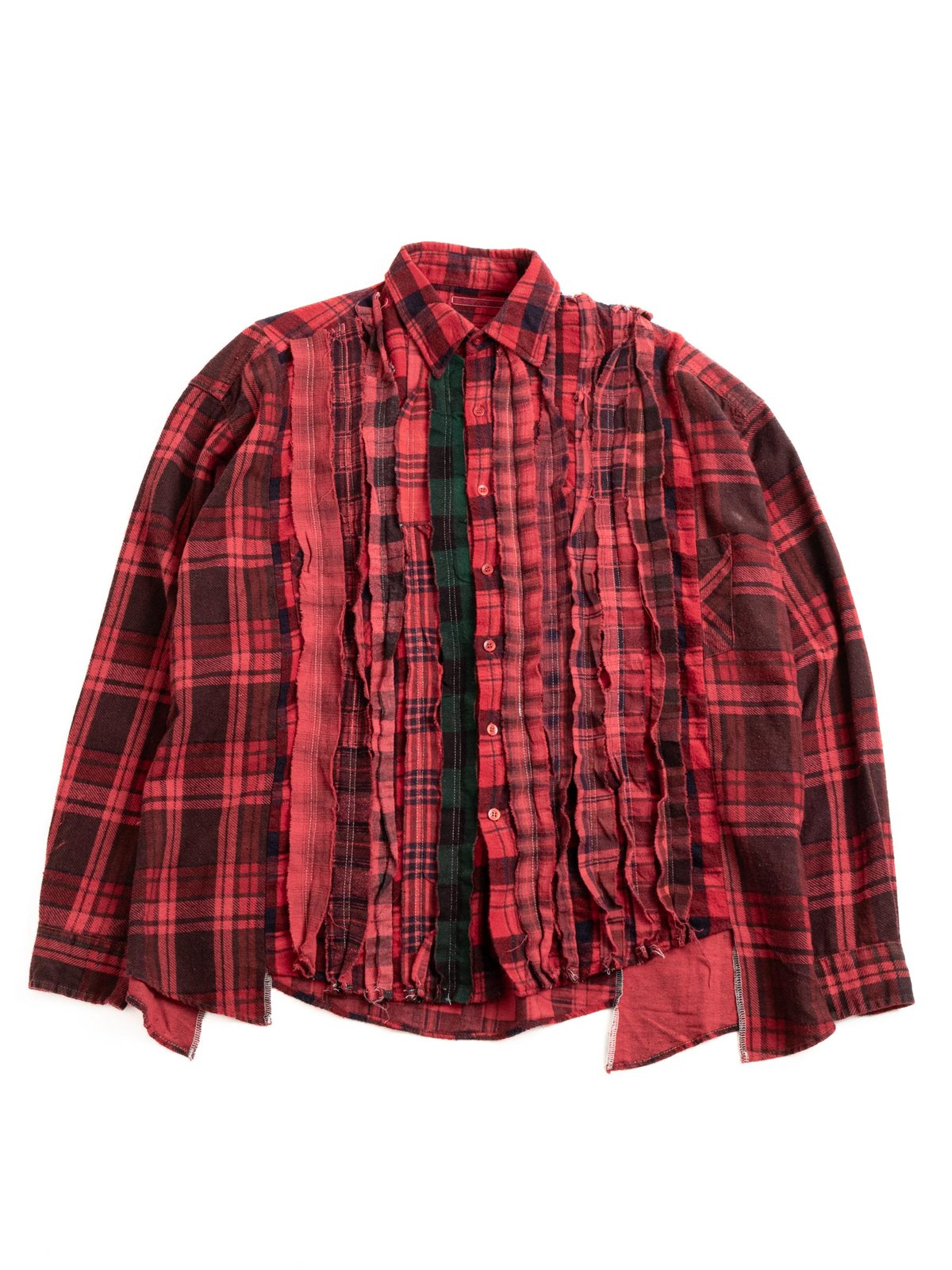 REBUILD BY NEEDLES FLANNEL SHIRT RIBBON WIDE OVER DYE RED (C) by 
