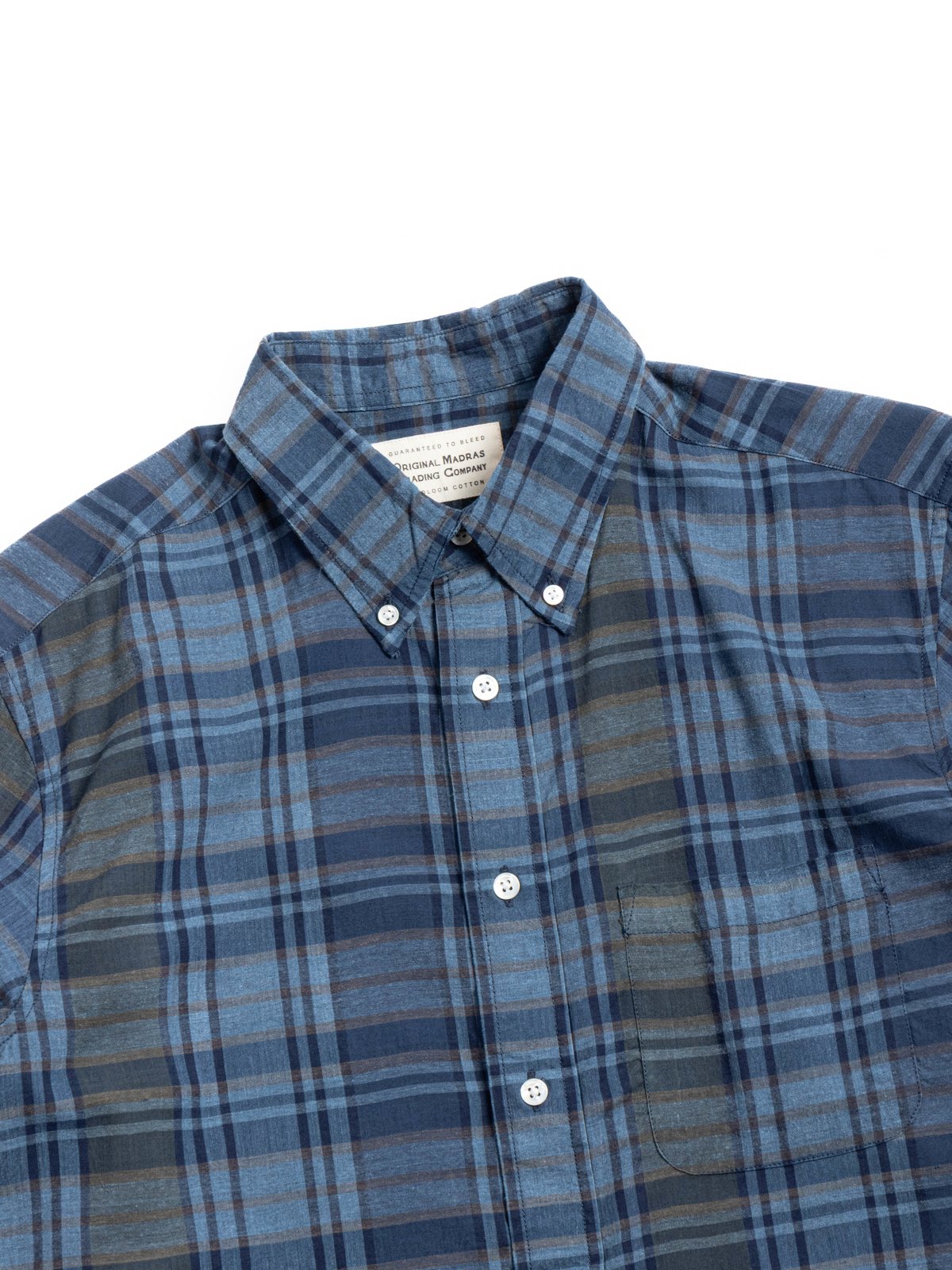 (OM45645.09) STANDARD WEAVE MADRAS CHECK PIGMENT DYE B.D. SHIRT INDIGO - Image 2