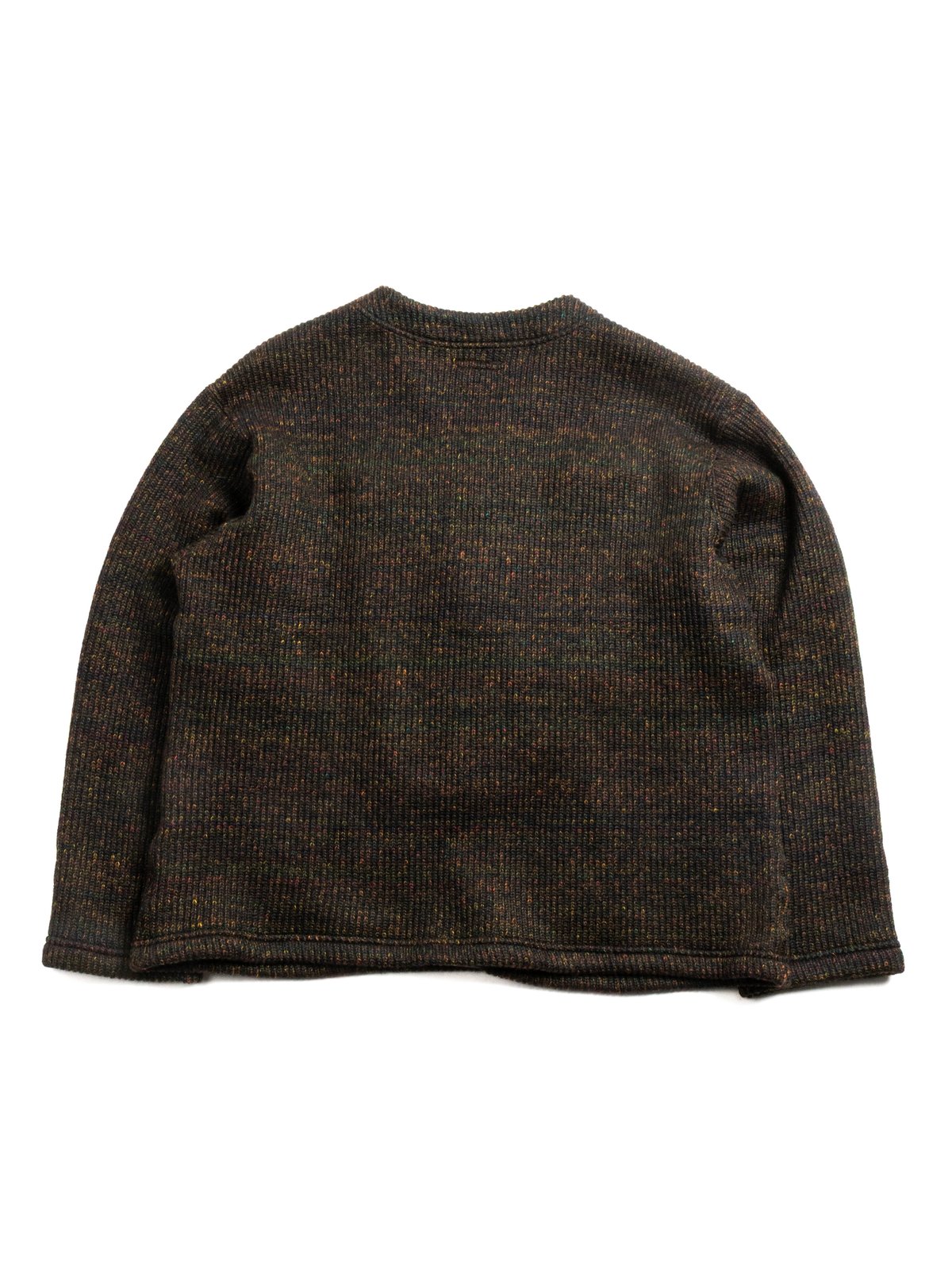 KNIT CARDIGAN BROWN WOOL POLY NEP SWEATER  - Image 4