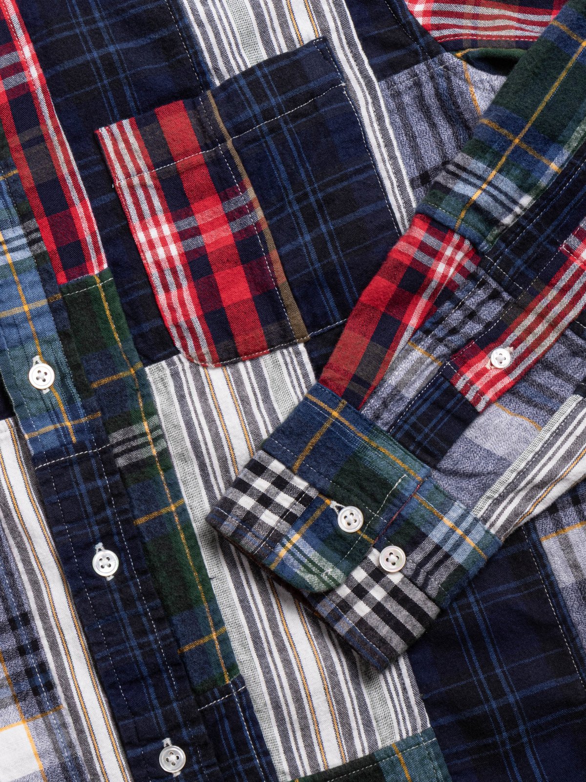(OM45475.10) TBB HAND WOVEN WINTER MADRAS PATCHWORK B.D. STRAIGHT HEM SHIRT - Image 3