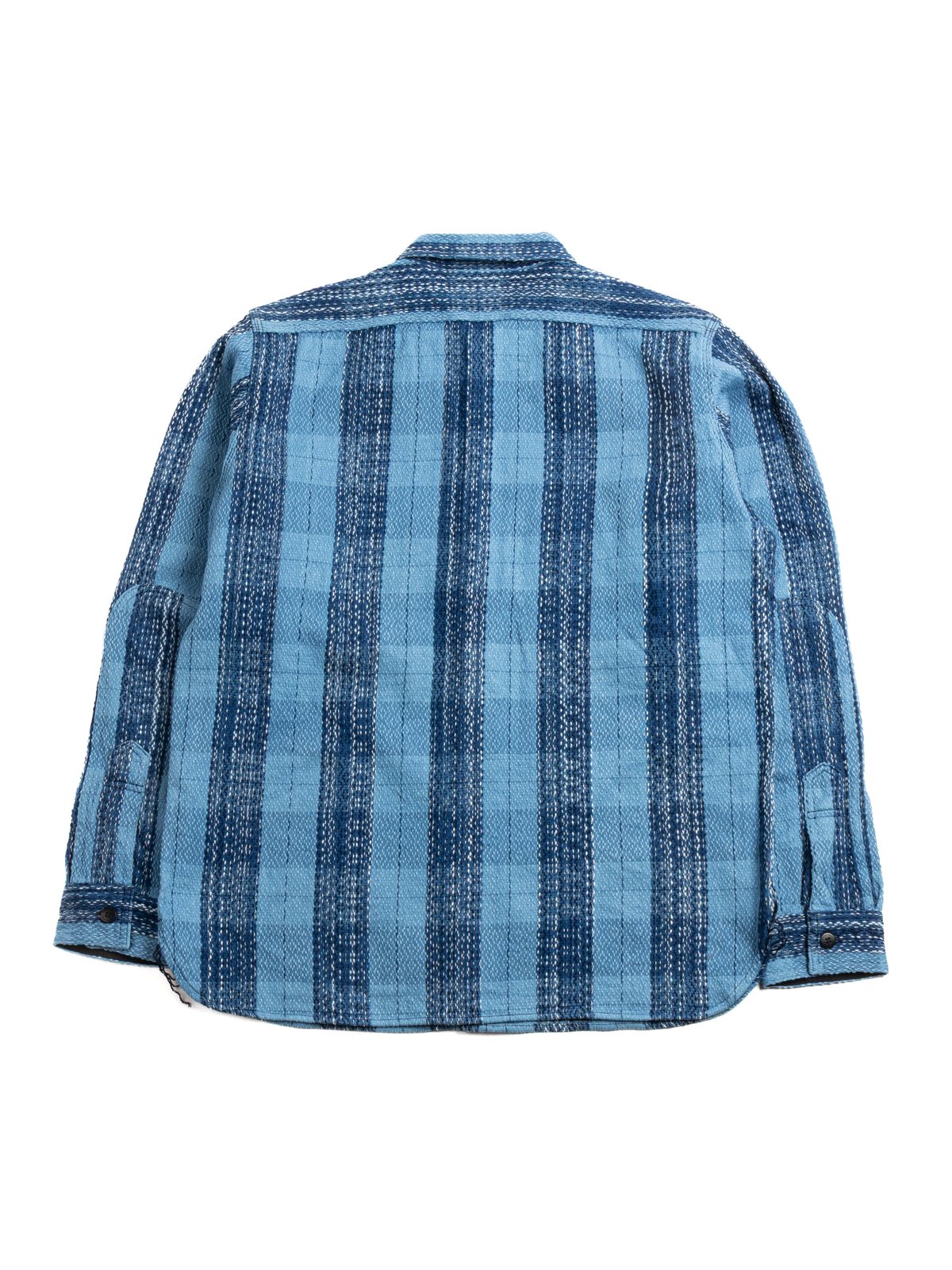 SKN24–01W INDIGO DYED SASHIKO FLANNEL RAIN DROP KASURI WORK SHIRT - Image 5