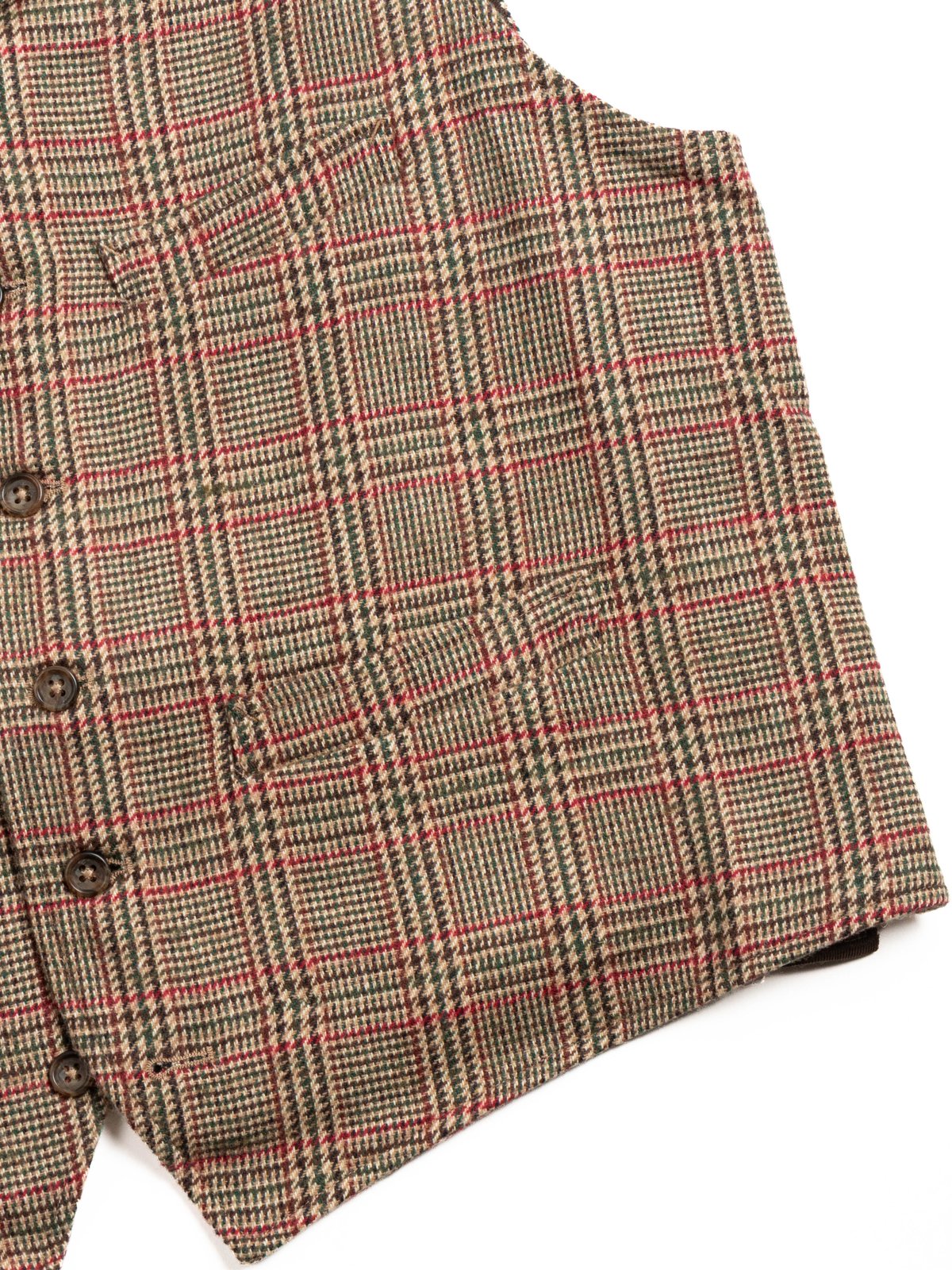 SHAWL COLLAR CINCH VEST / TAN / RED WOOL POLY GLEN PLAID - Image 3