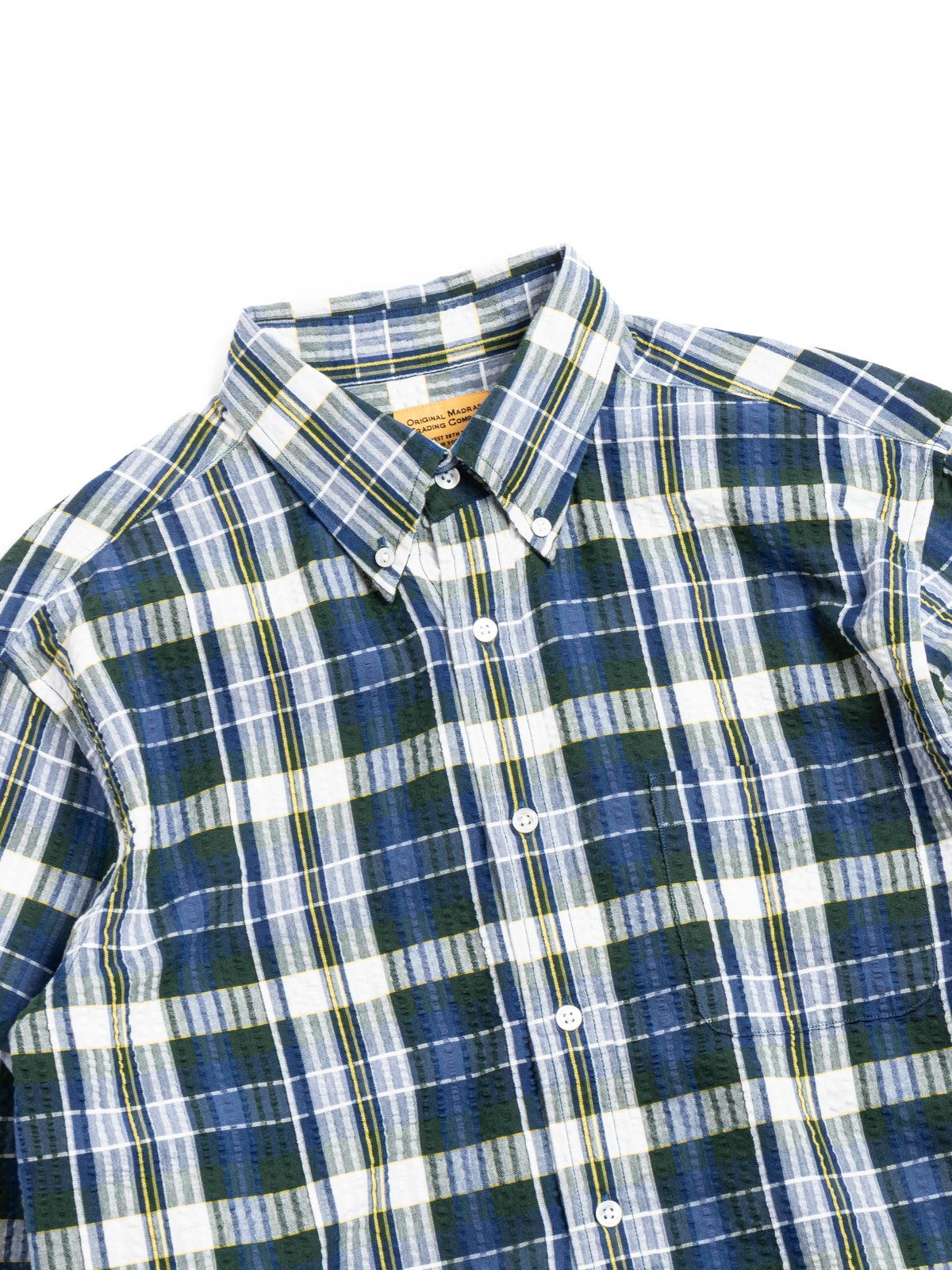 (OM45645.35) SEERSUCKER WEAVE MADRAS CHECK B.D. SHIRT NAVY MULTI  - Image 2