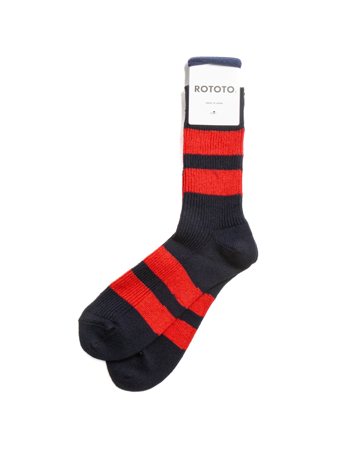 (R1619) RECYCLED COTTON STRIPE SOCKS NAVY / RED - Image 2