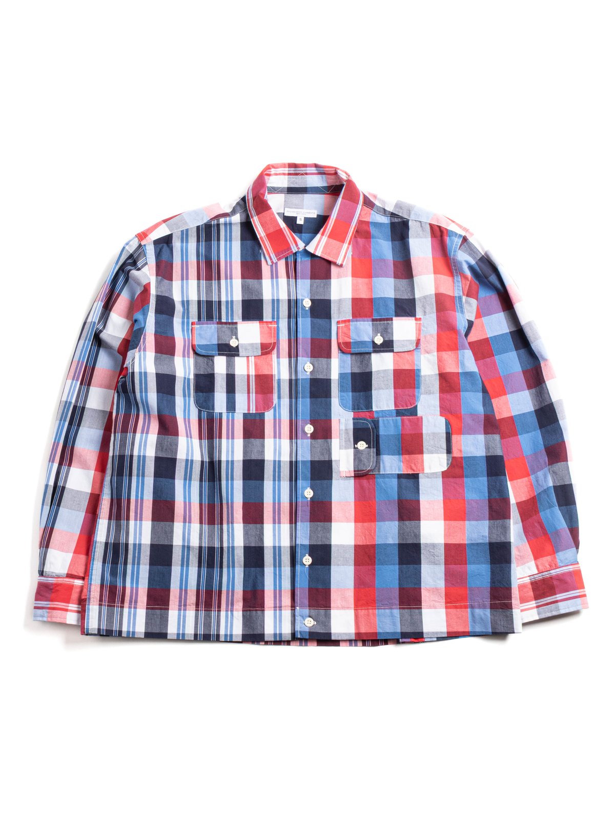 BOWLING SHIRT BLUE/RED MIX PATTERN BLOCK CHECK - Image 1