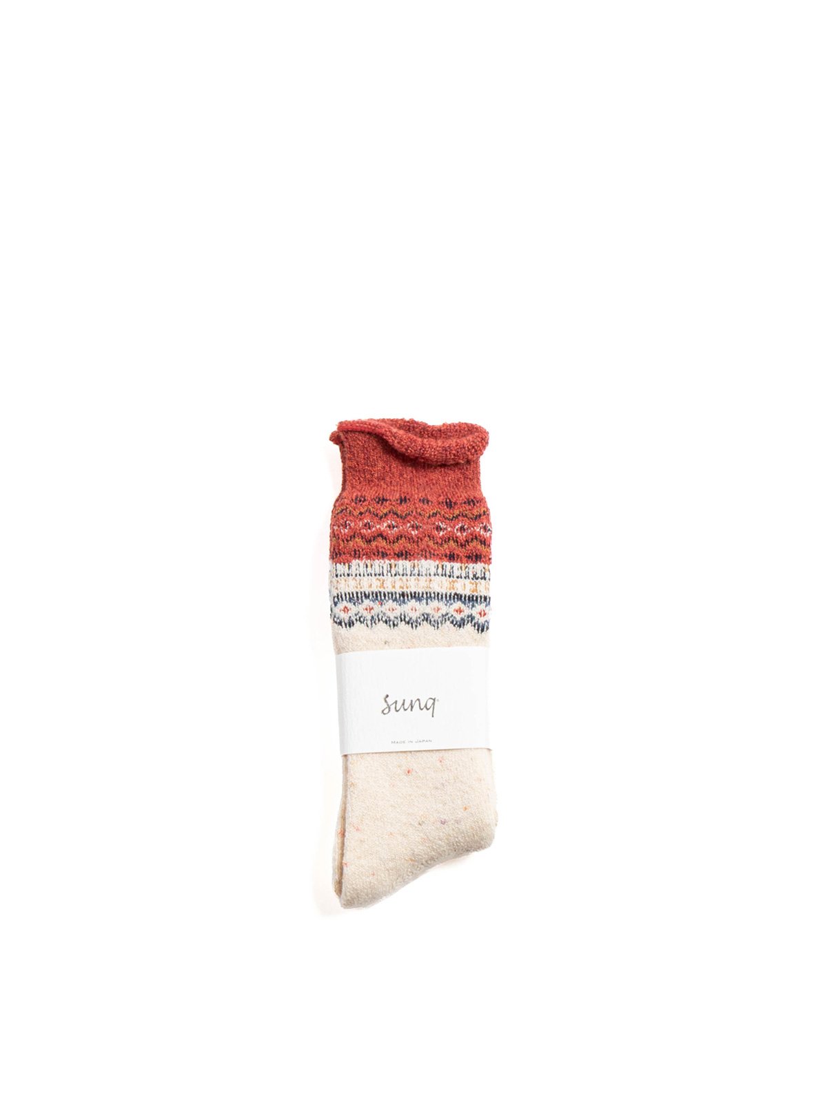 FESTIVE MOSAIC PILE CREW SOCK / RED - Image 1