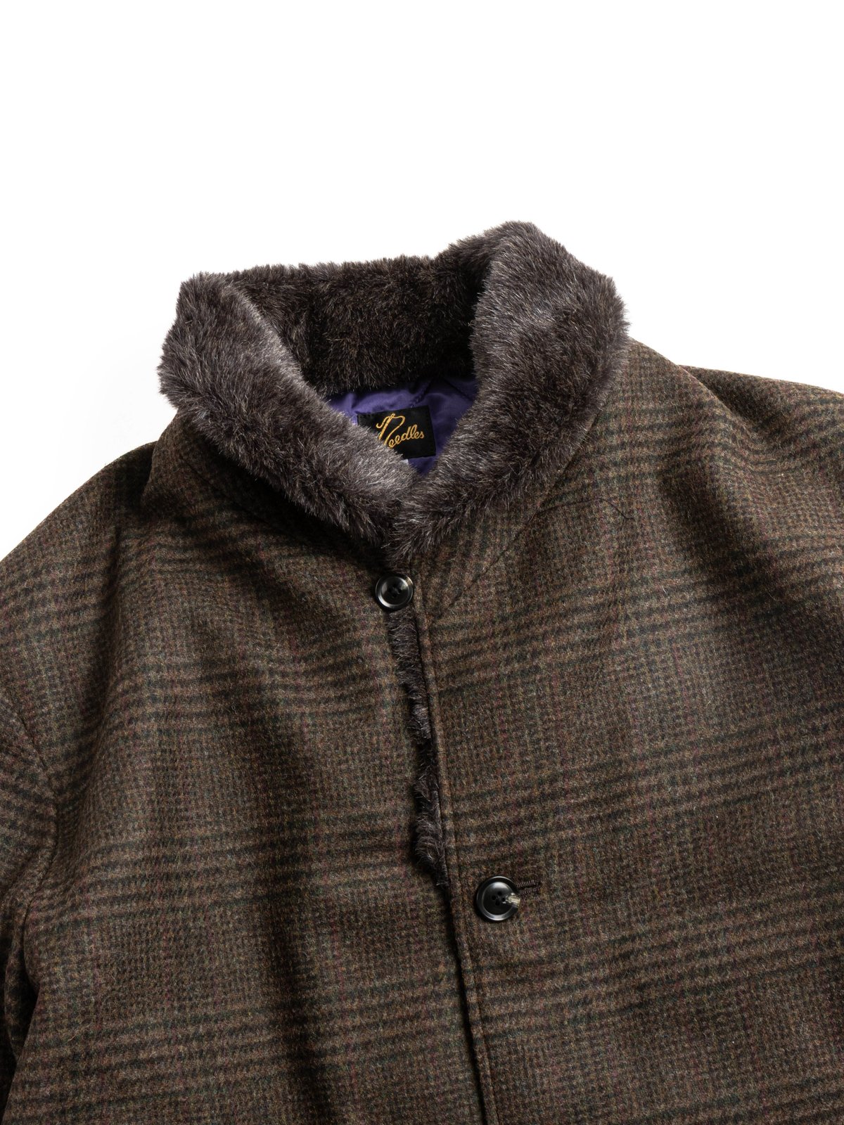 NEEDLES SHAWL COLLAR COAT – WOOL GLEN PLAID OLIVE - Image 3