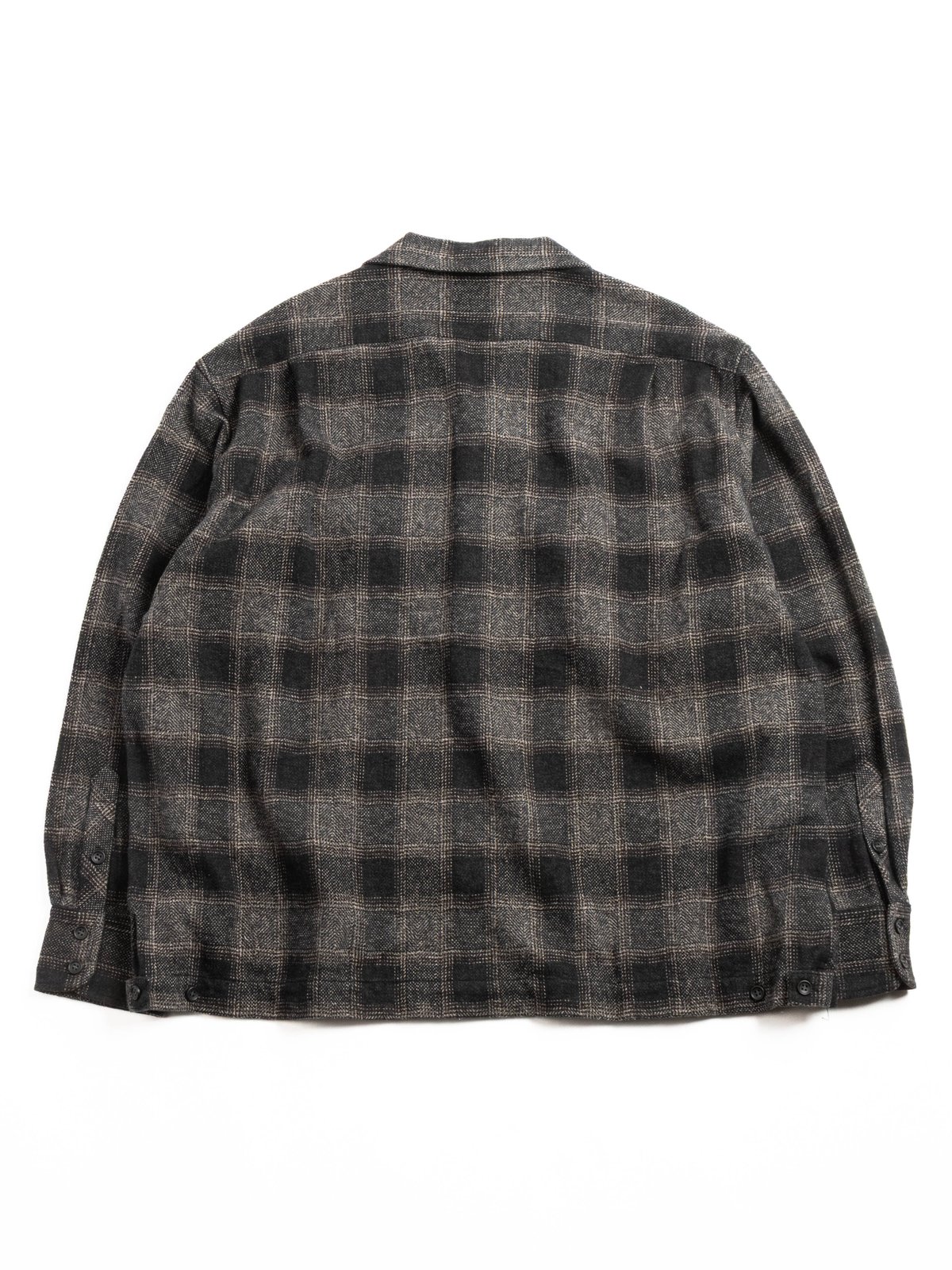H.UNIT OMBRE CHECK OPEN COLLAR SHIRT BLACK - Image 5