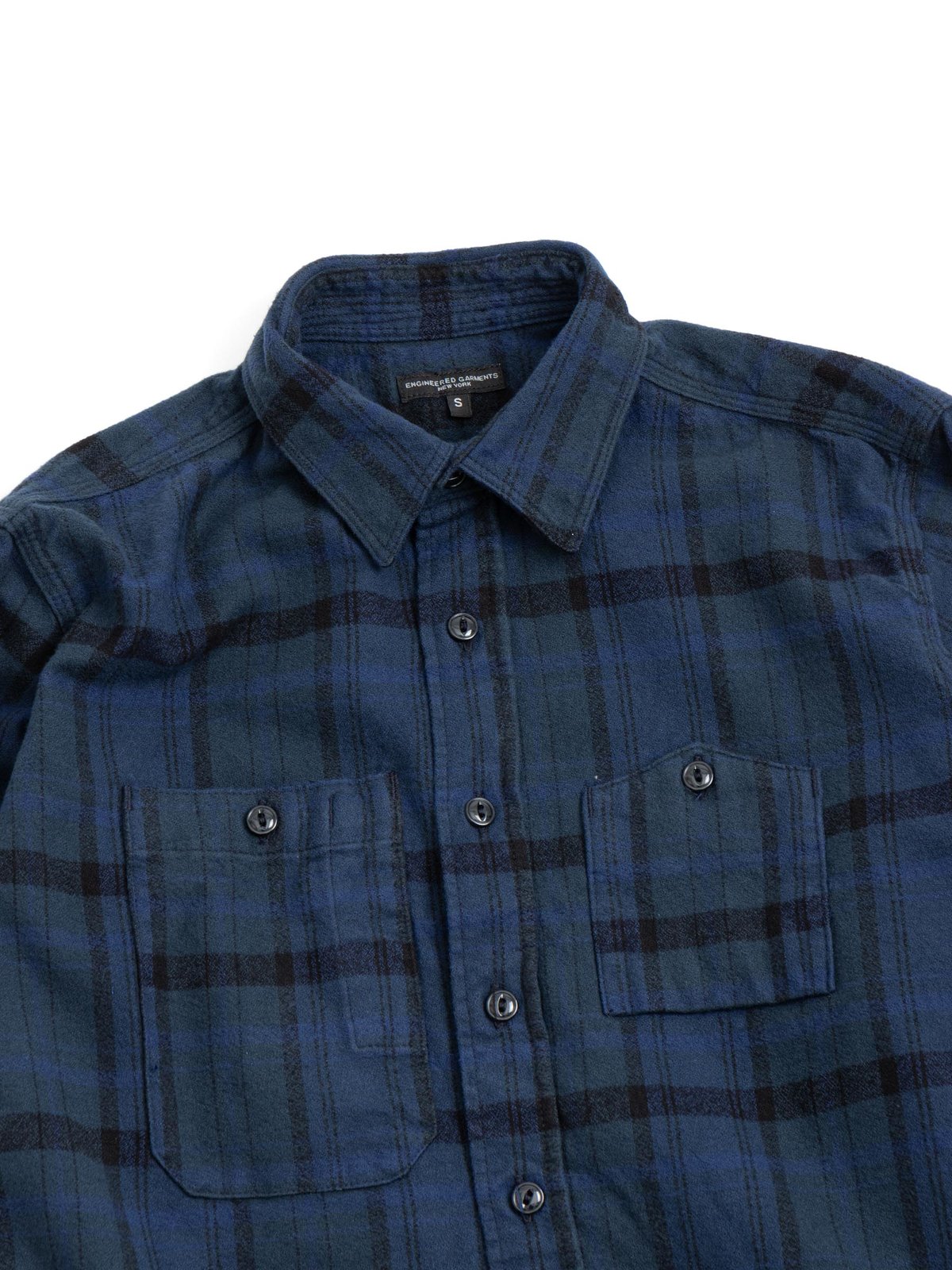 WORK SHIRT NAVY BLACK PLAID COTTON FLANNEL - Image 2
