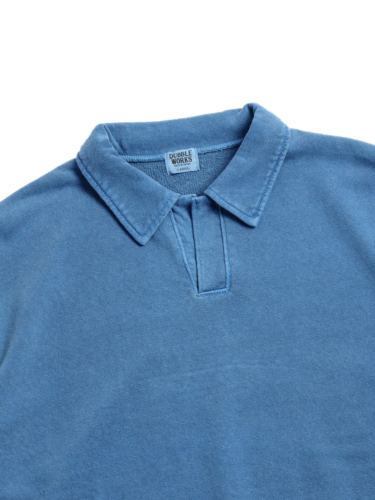 (LOT 74004PD) CUT OFF SLEEVE POLO SHIRT PIGMENT DYED LIGHT INDIGO - Image 2