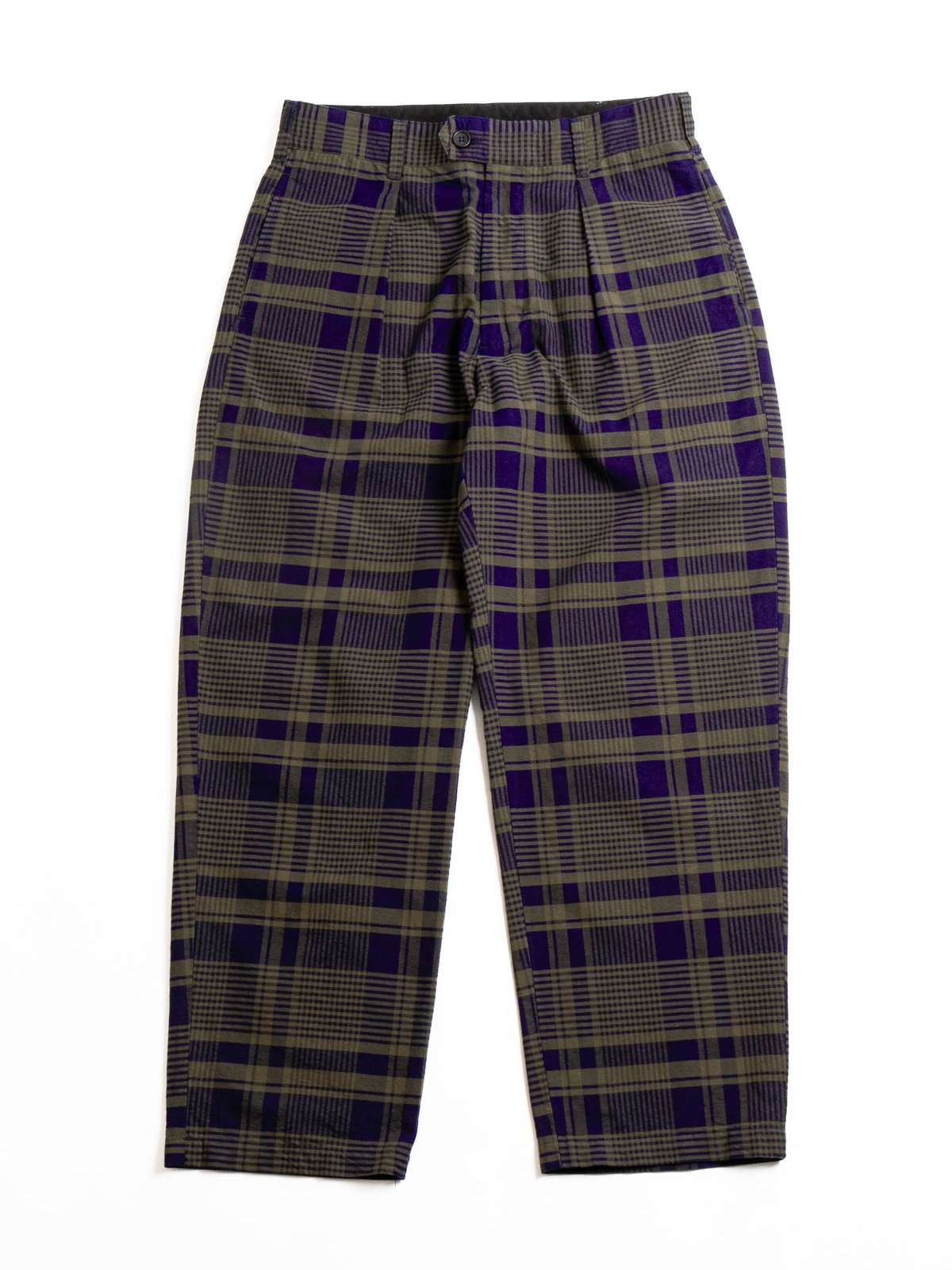 CARLYLE PANT NAVY/OLIVE COTTON PLAID - Image 1