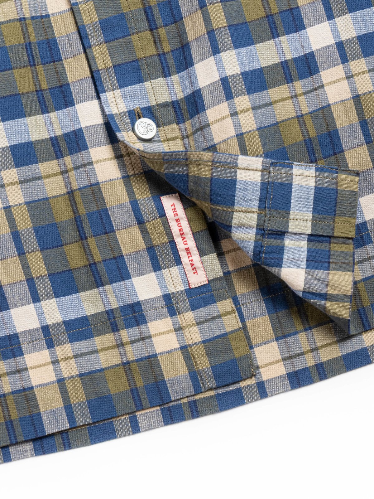 (OM45645.01) STANDARD WEAVE MADRAS CHECK B.D. SHIRT NAVY TAN - Image 4