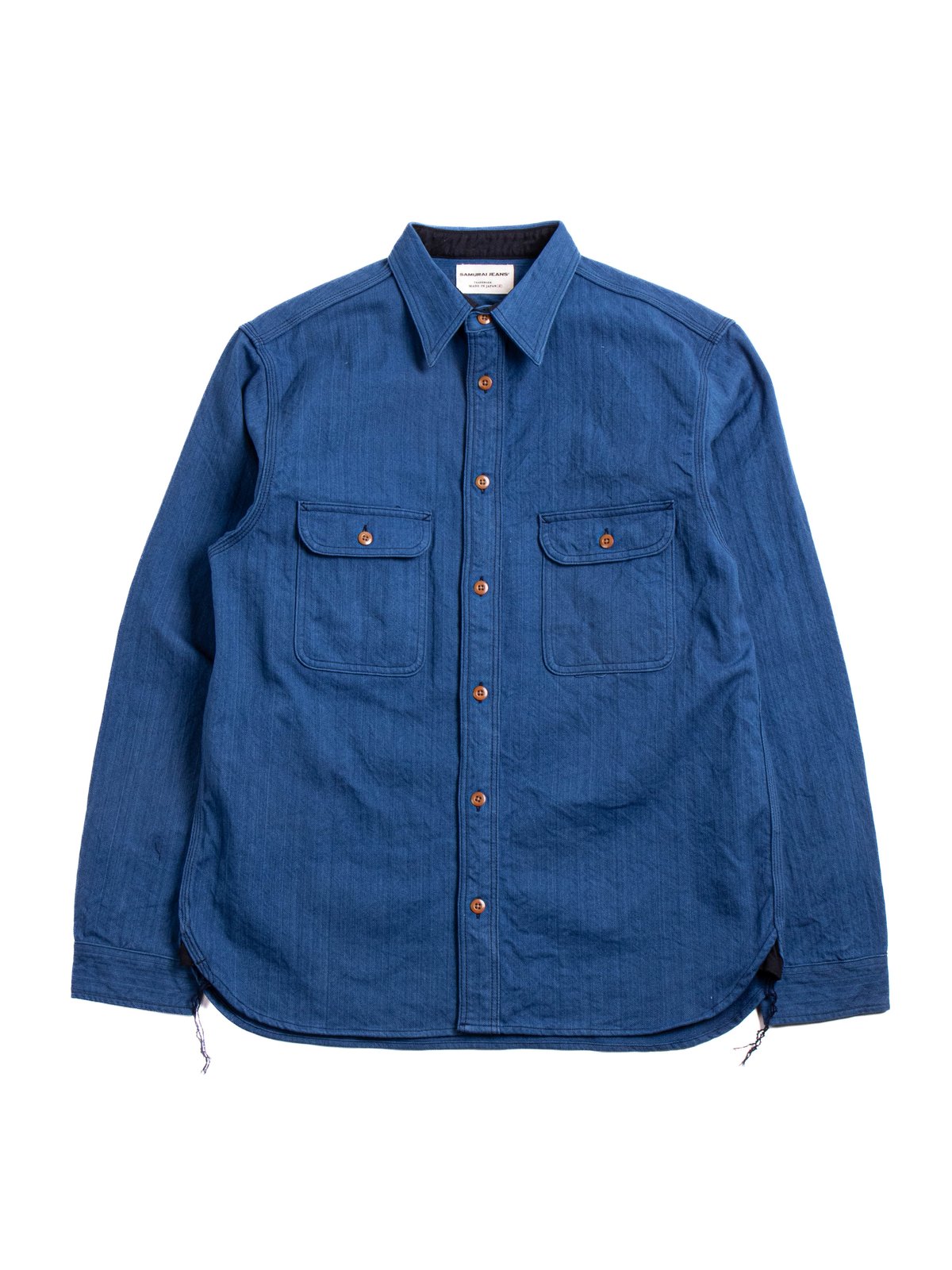 SSS25–AHB INDIGO / LIGHT BLUE HERRINGBONE WORK SHIRT - Image 1