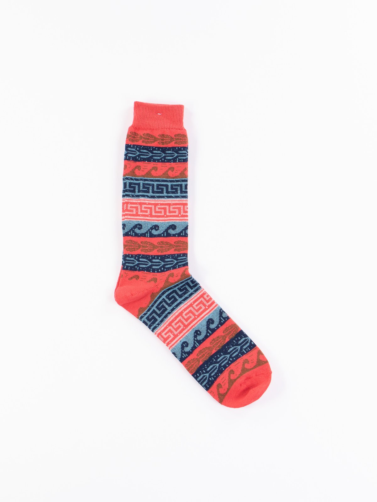 Red Native Pattern Crew Socks - Image 1