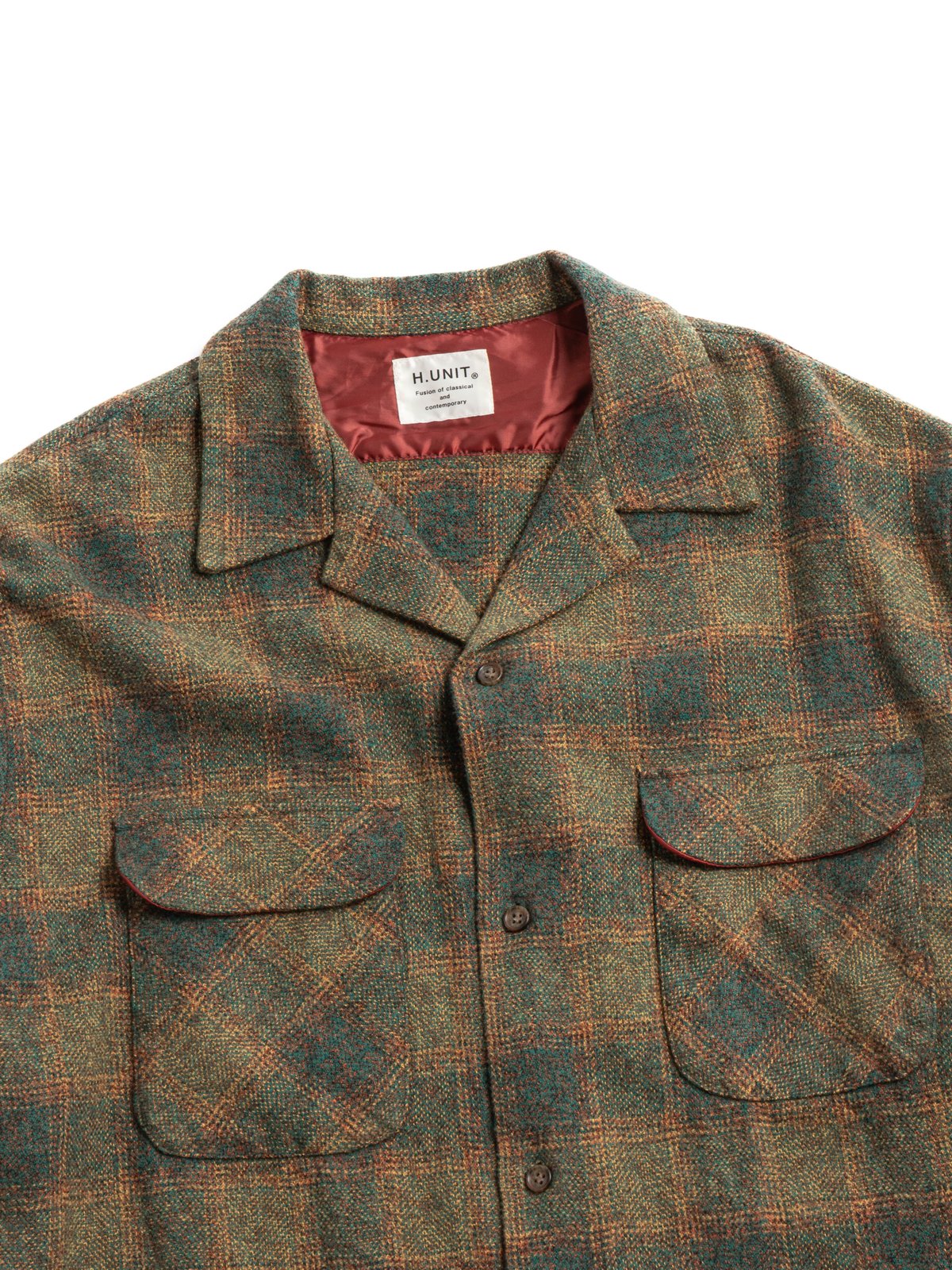 H.UNIT OMBRE CHECK OPEN COLLAR SHIRT GREEN - Image 2