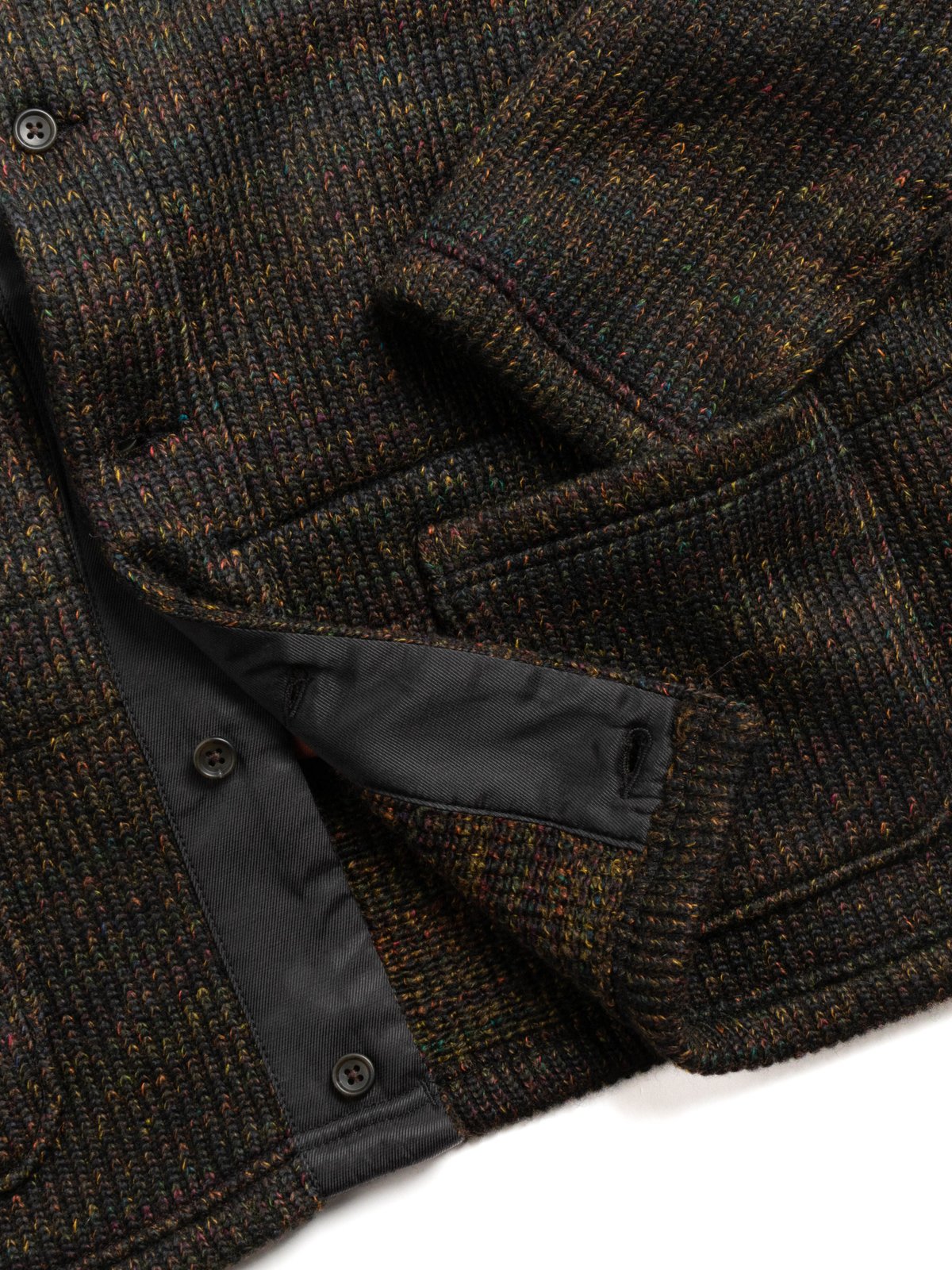 KNIT CARDIGAN BROWN WOOL POLY NEP SWEATER  - Image 3