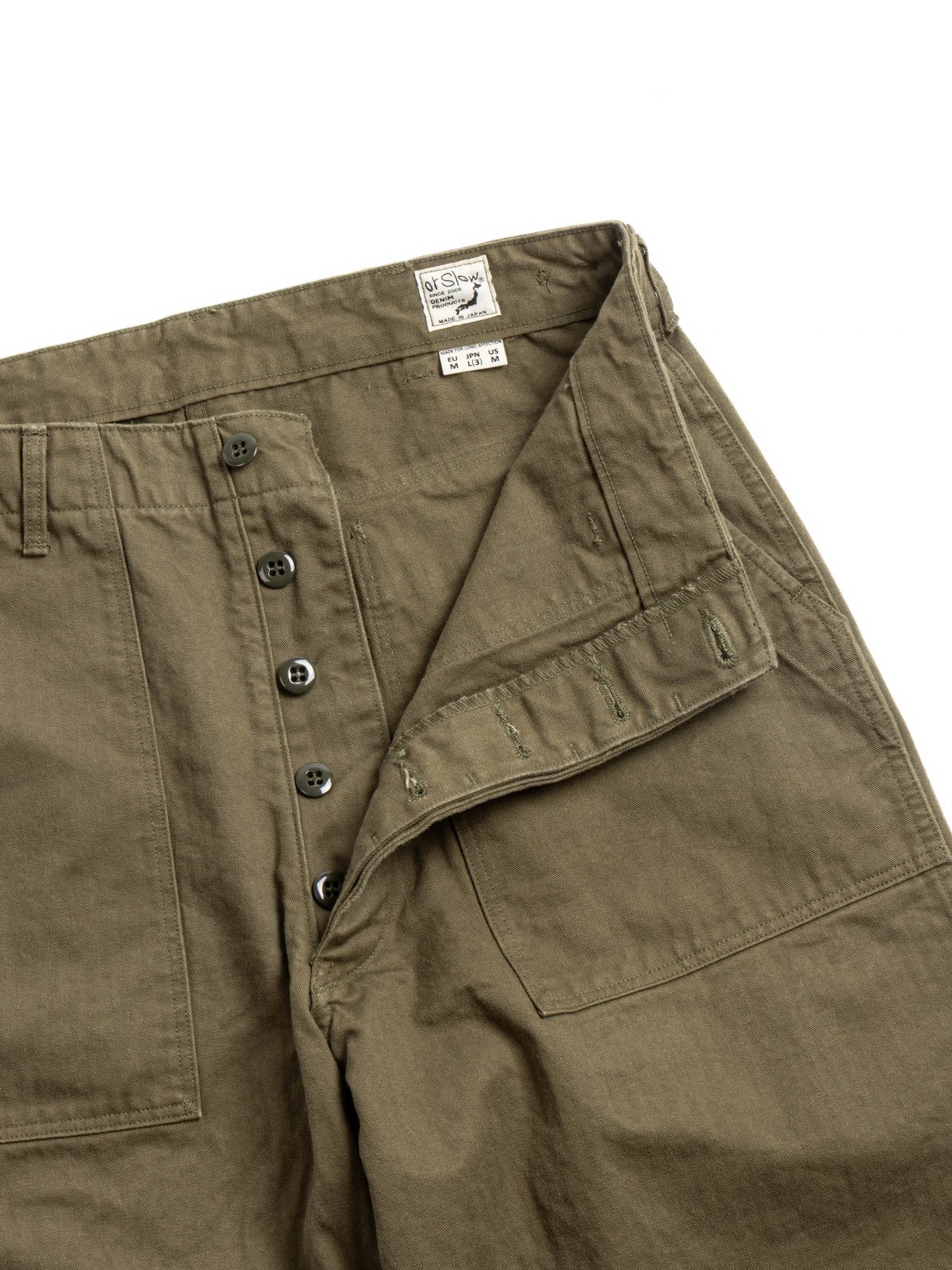 (V5002) HERRINGBONE VINTAGE FIT FATIGUE PANTS ARMY GREEN - Image 3