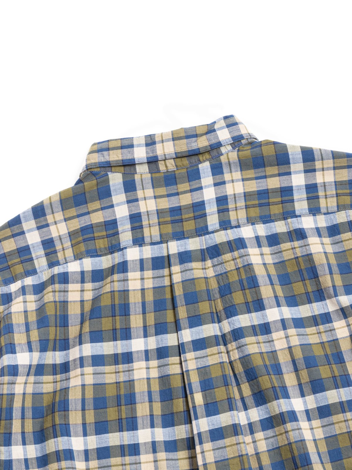 (OM45645.01) STANDARD WEAVE MADRAS CHECK B.D. SHIRT NAVY TAN - Image 5