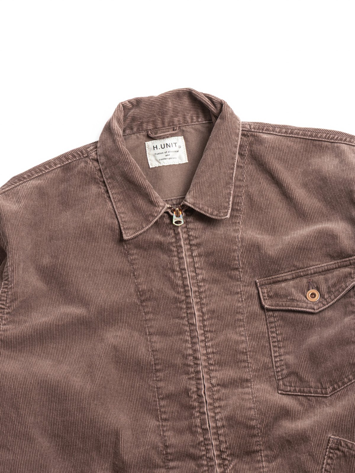 H.UNIT CORDUROY ZIP WORK JACKET (UW) BROWN - Image 2
