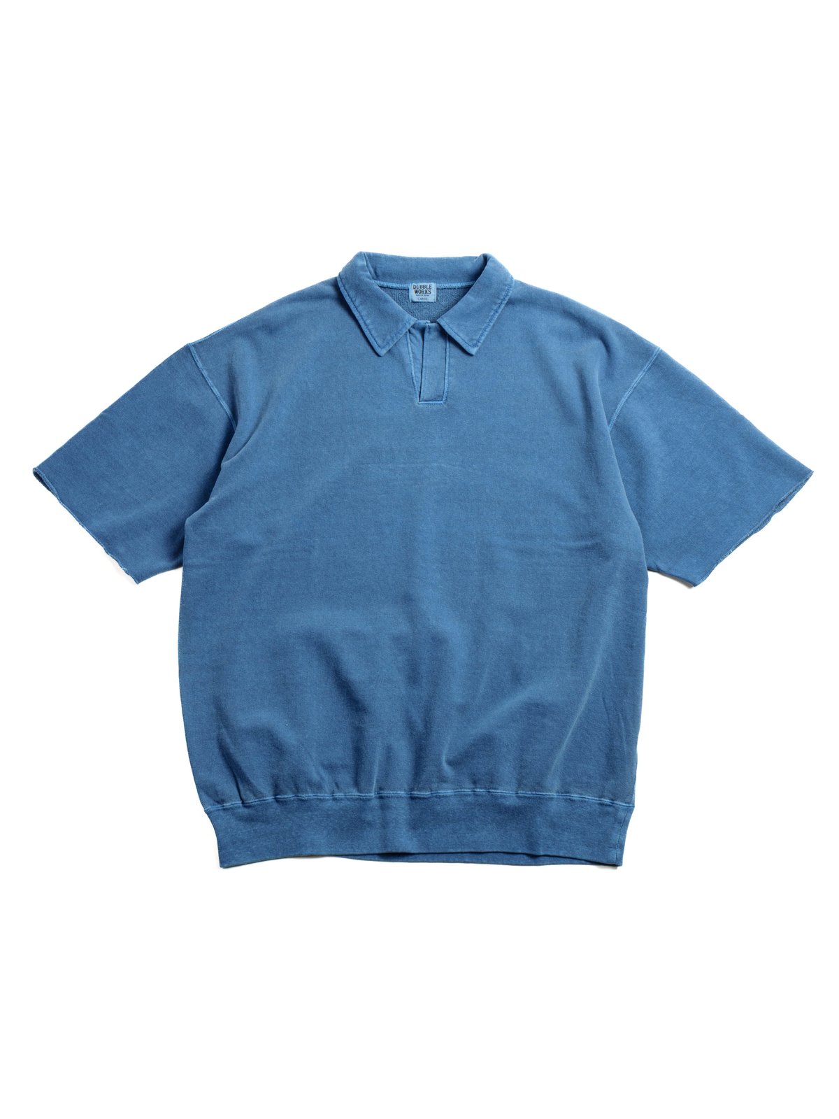(LOT 74004PD) CUT OFF SLEEVE POLO SHIRT PIGMENT DYED LIGHT INDIGO - Image 1