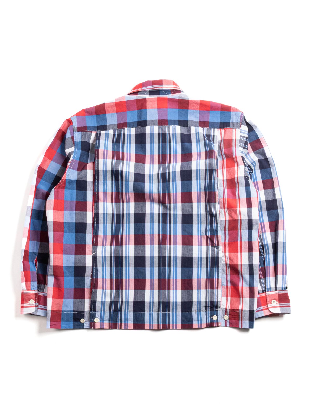 BOWLING SHIRT BLUE/RED MIX PATTERN BLOCK CHECK - Image 5