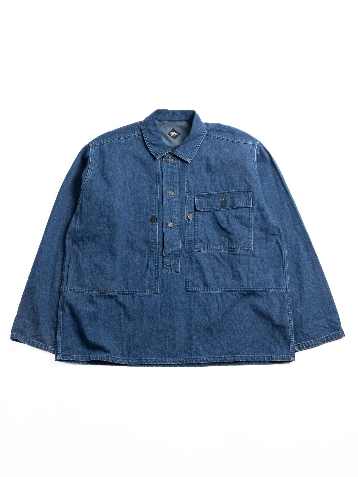 (CSJ004) PULLOVER JACKET 8.5oz INDIGO DENIM w/ BIO–WASH - Image 1