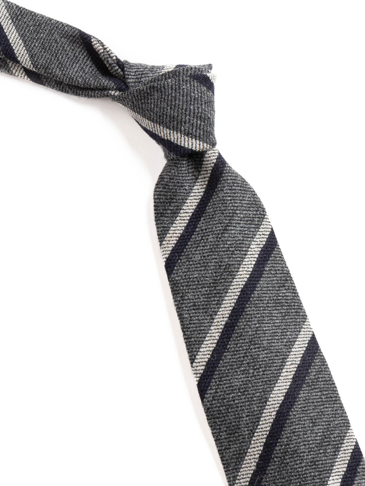 DOUBLE STRIPE WOOL TIE GREY WHITE - Image 2