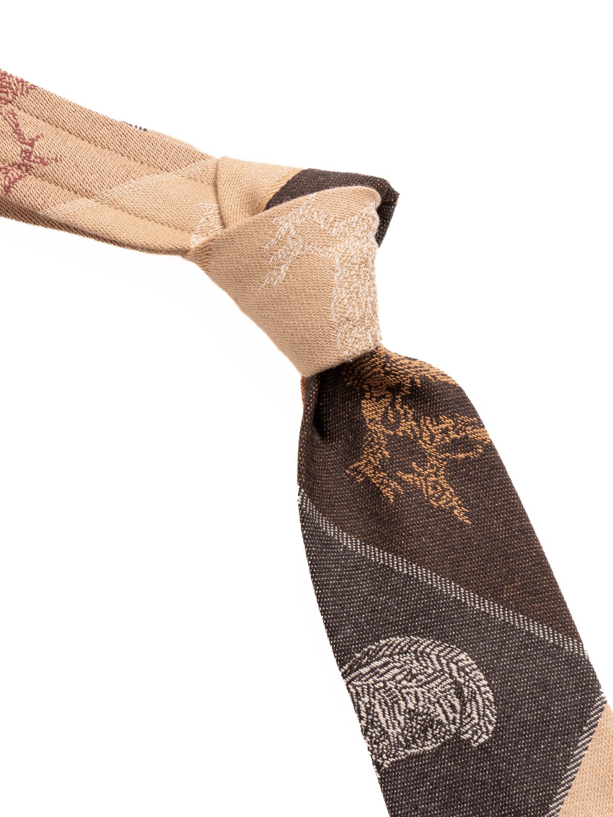 NECK TIE KHAKI COTTON BIRD BLOCK JACQUARD - Image 2