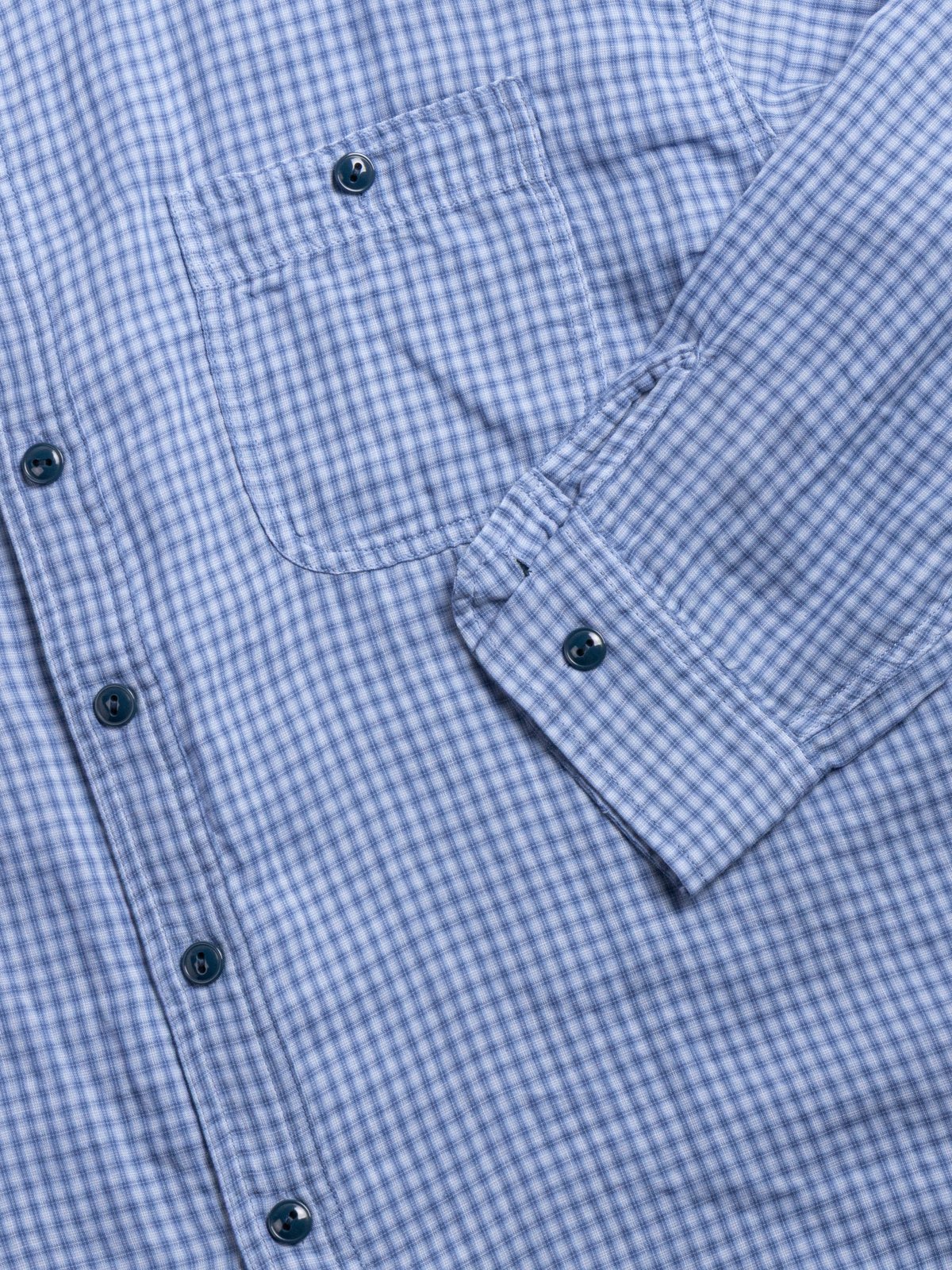 (H&ndash;SH065) DOUBLE CLOTH SMALL CHECK WORK SHIRT LIGHT BLUE - Image 3