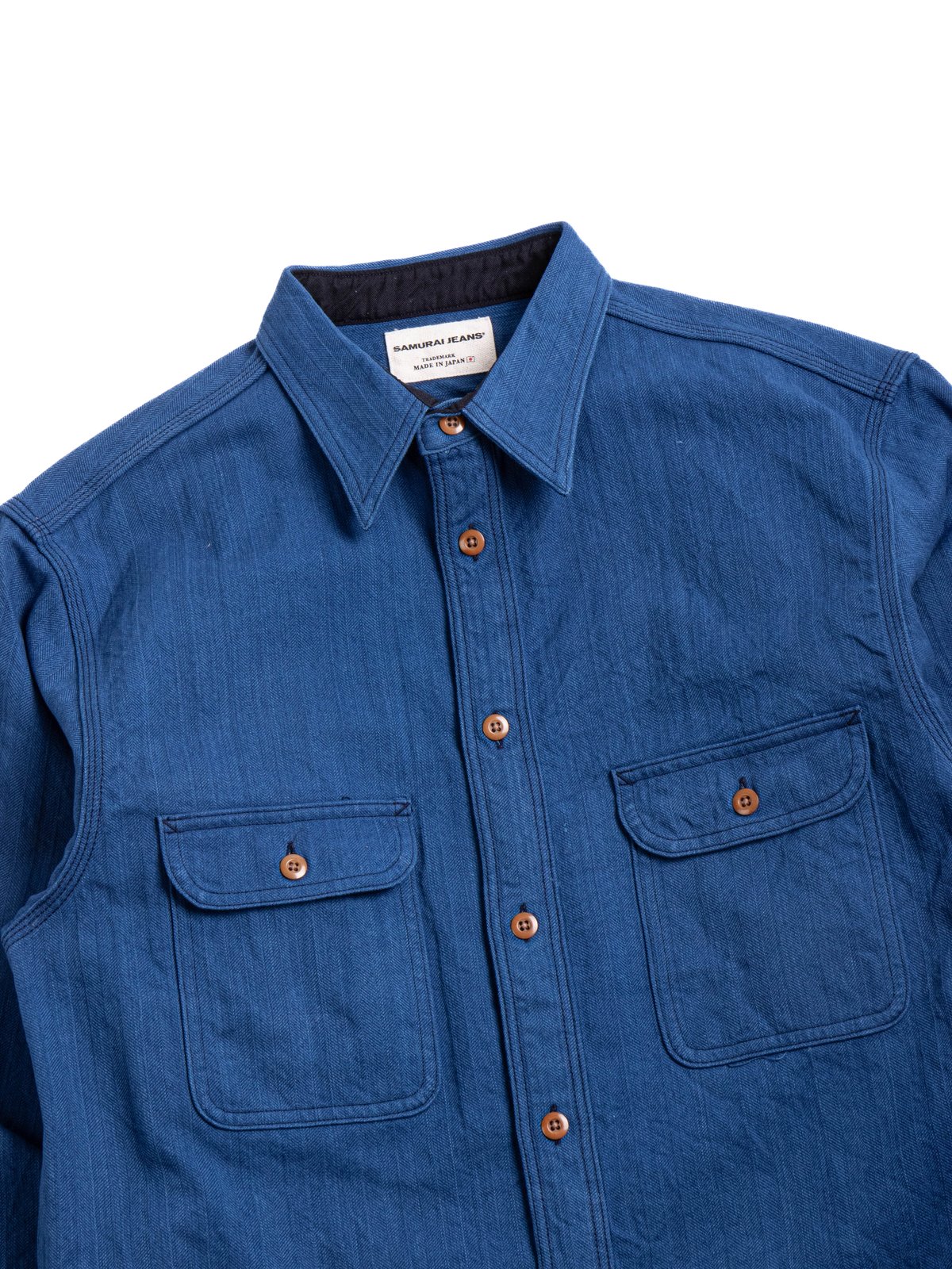 SSS25–AHB INDIGO / LIGHT BLUE HERRINGBONE WORK SHIRT - Image 2