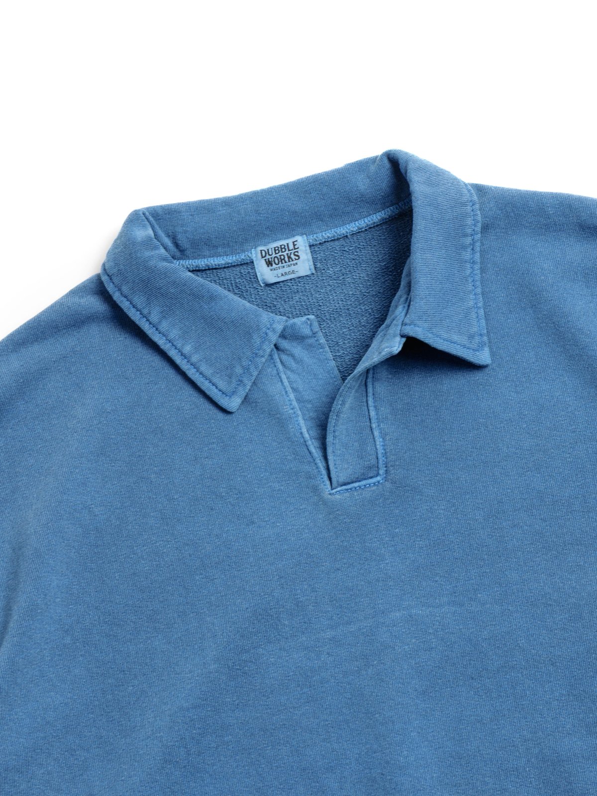 (LOT 74004PD) CUT OFF SLEEVE POLO SHIRT PIGMENT DYED LIGHT INDIGO - Image 3