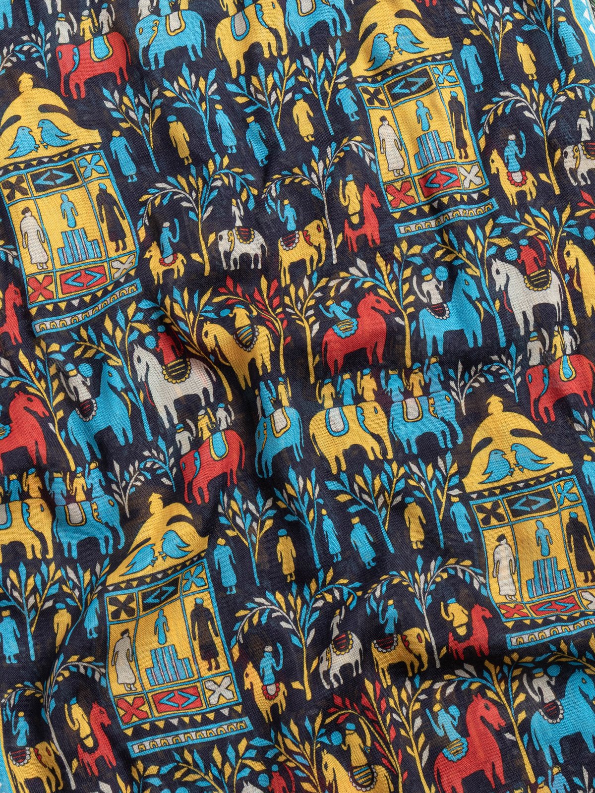 ELEPHANT VILLAGE PRINTED SCARF NAVY - Image 4