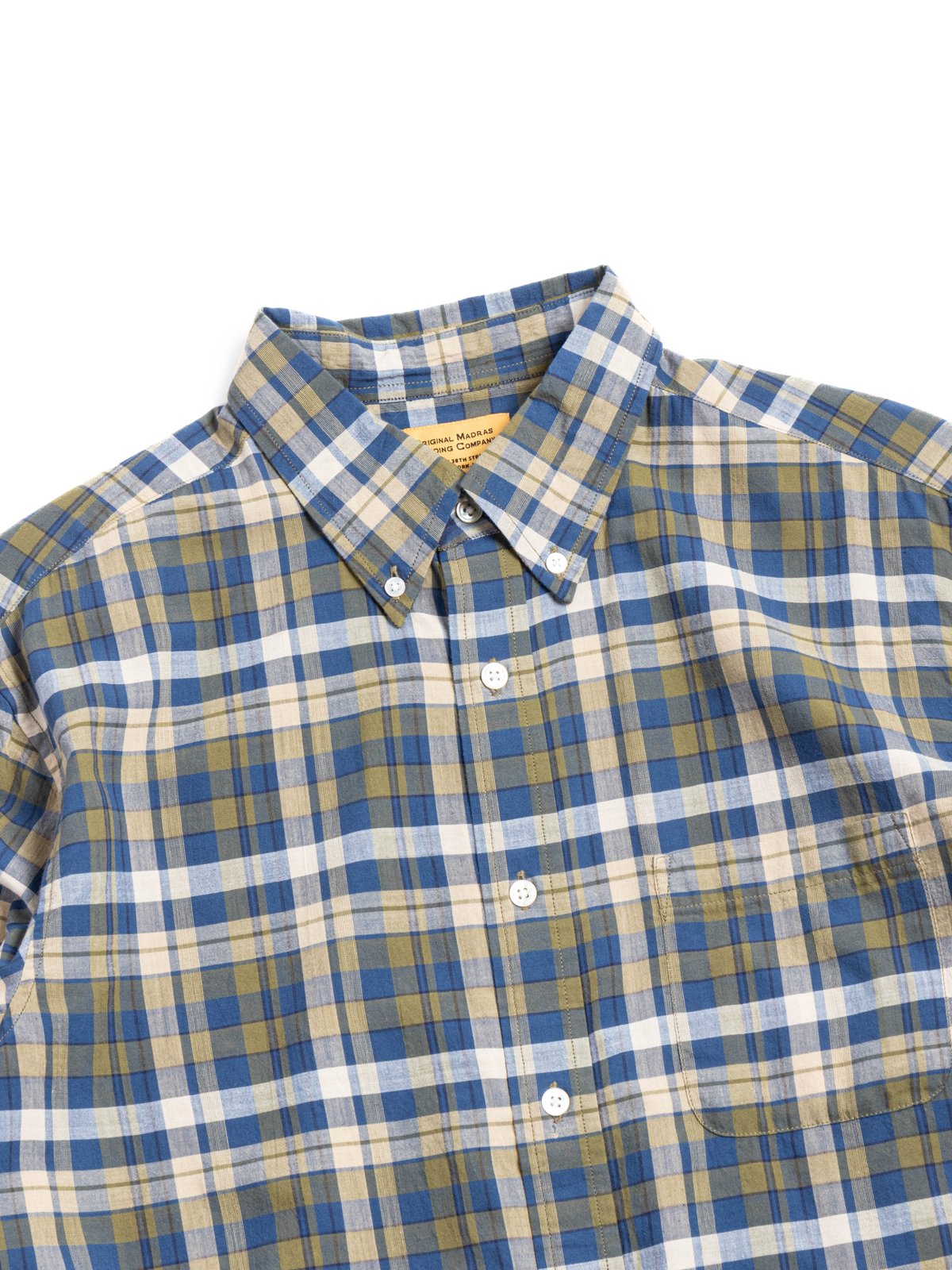 (OM45645.01) STANDARD WEAVE MADRAS CHECK B.D. SHIRT NAVY TAN - Image 2