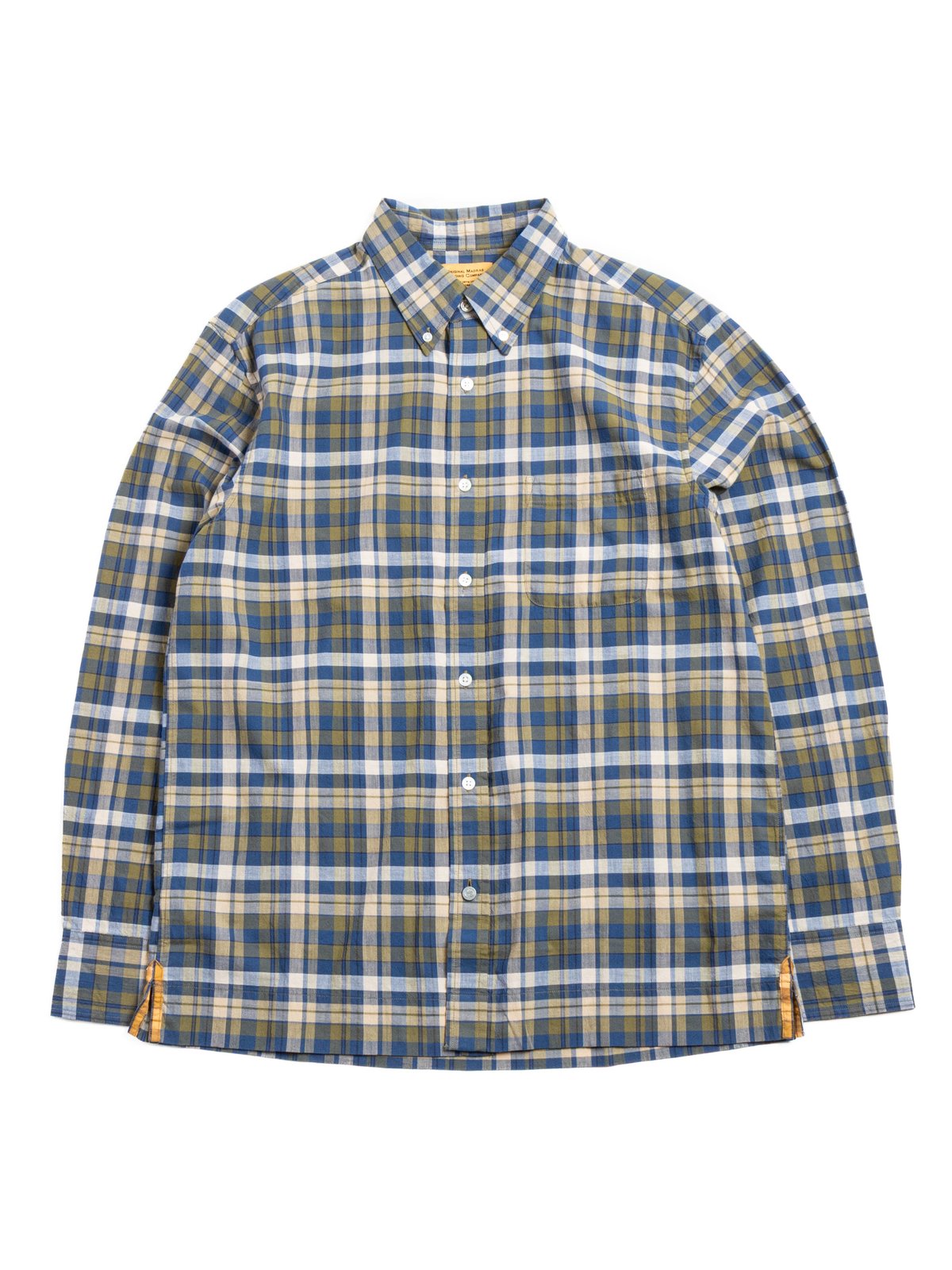 (OM45645.01) STANDARD WEAVE MADRAS CHECK B.D. SHIRT NAVY TAN - Image 1