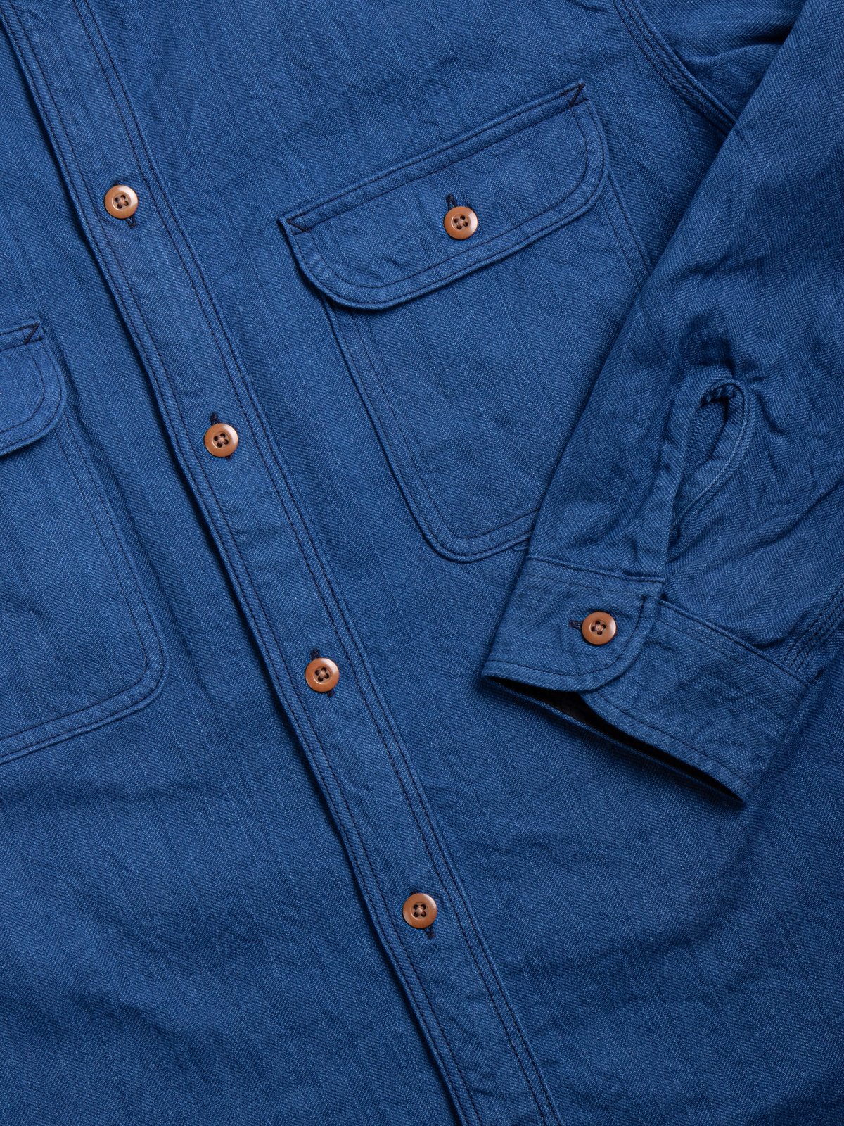 SSS25–AHB INDIGO / LIGHT BLUE HERRINGBONE WORK SHIRT - Image 3