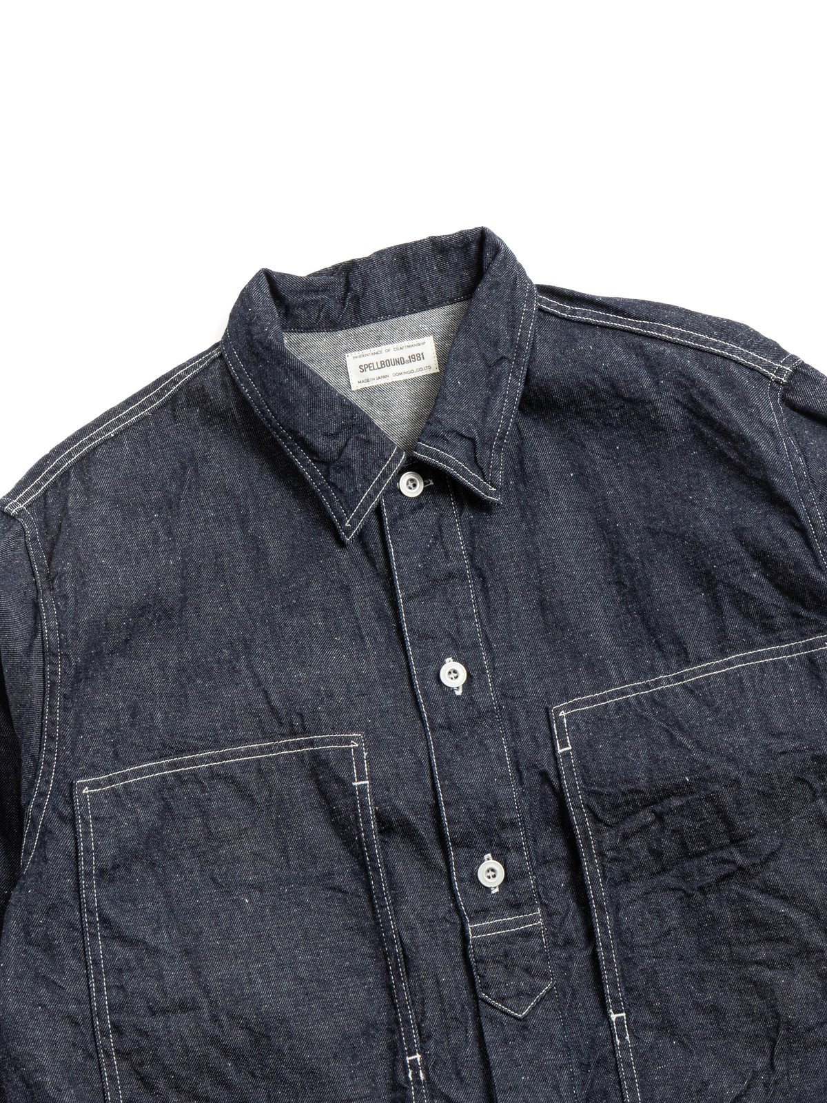 (47&ndash;706E) MILITARY SHIRT JACKET COTTON LINEN DENIM RINSED - Image 1