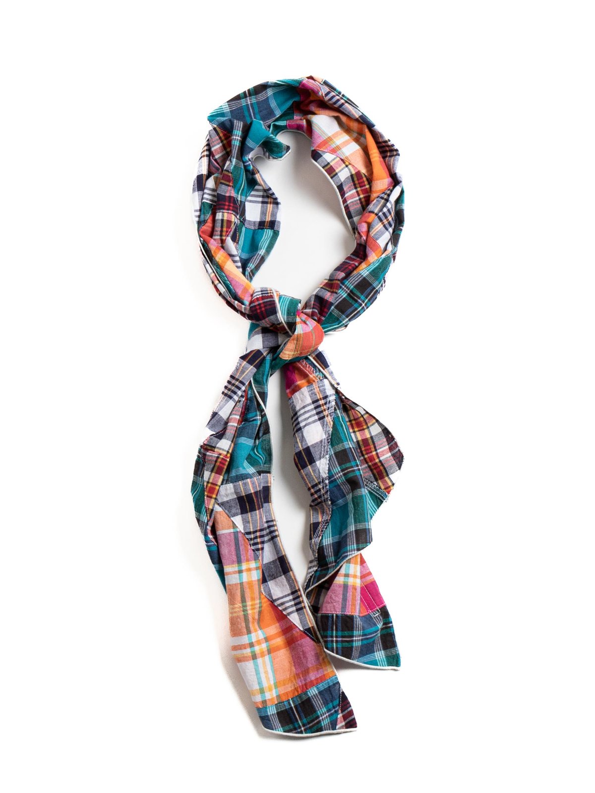 LONG SCARF MULTI COLOR PATCHWORK TRIANGLE PLAID - Image 1