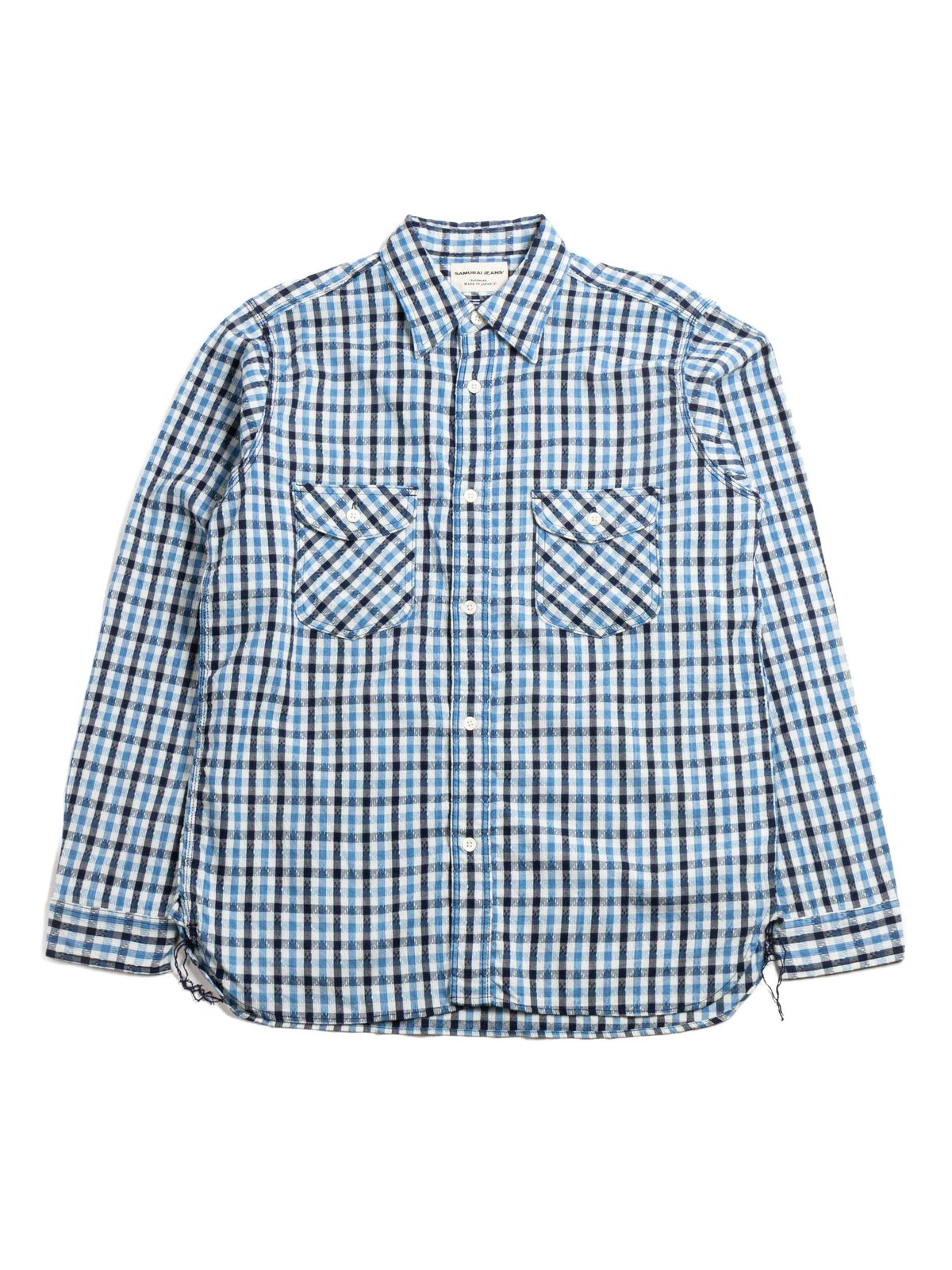 SSS25W–CS NATURAL INDIGO SASHIKO GINGHAM CHECK WORK SHIRT - Image 1